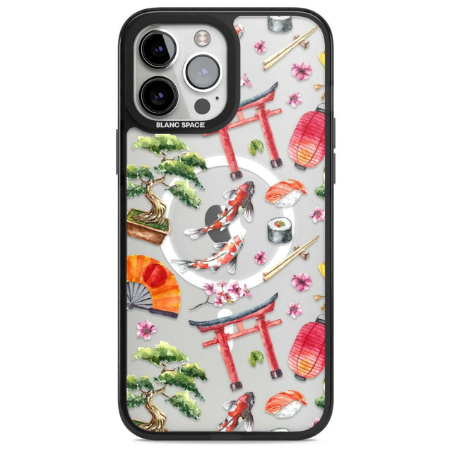 Mixed Japanese Watercolour Pattern Phone Case iPhone 13 Pro Max / Magsafe Black Impact Case Blanc Space