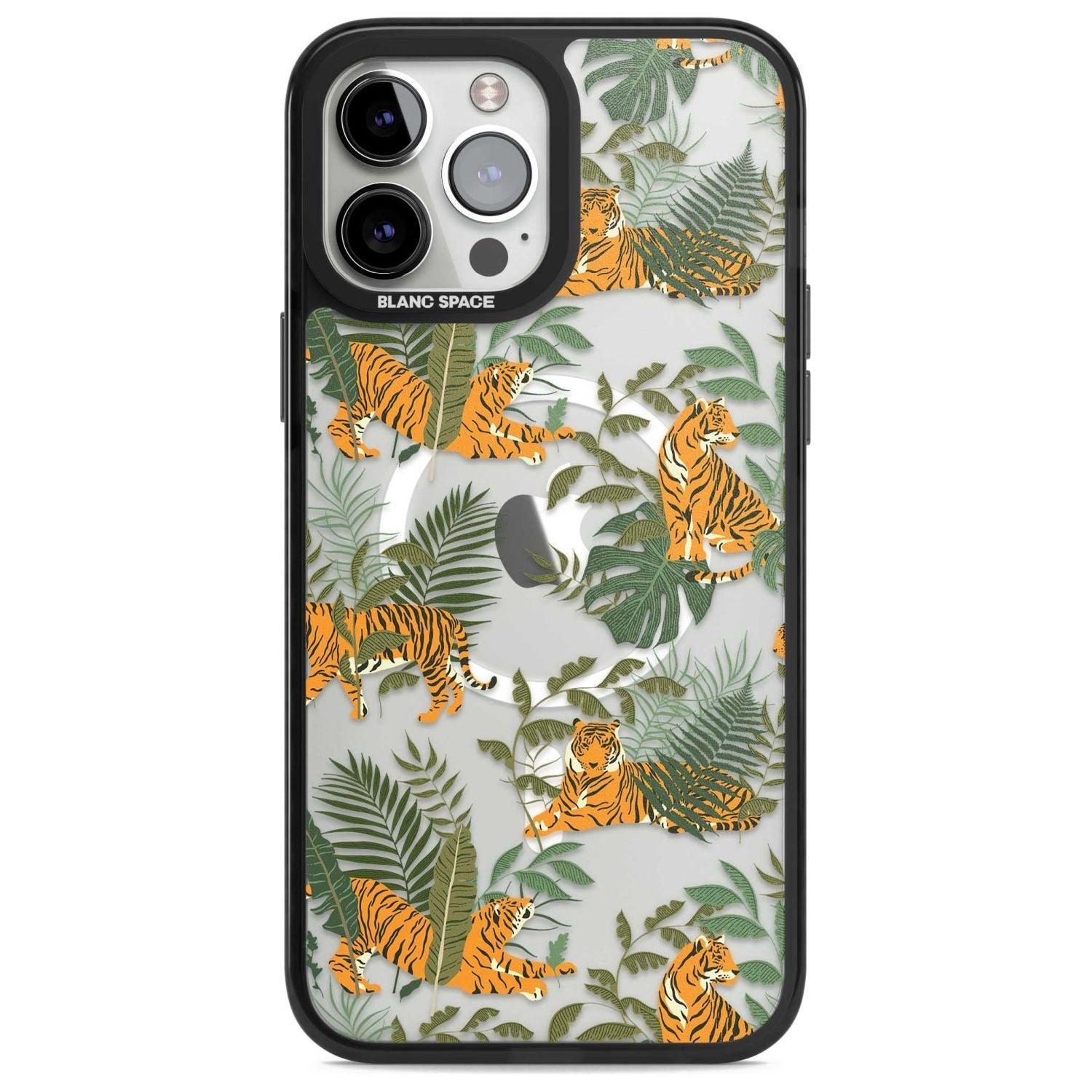 ClearTiger & Fern Jungle Cat Pattern Phone Case iPhone 13 Pro Max / Magsafe Black Impact Case Blanc Space