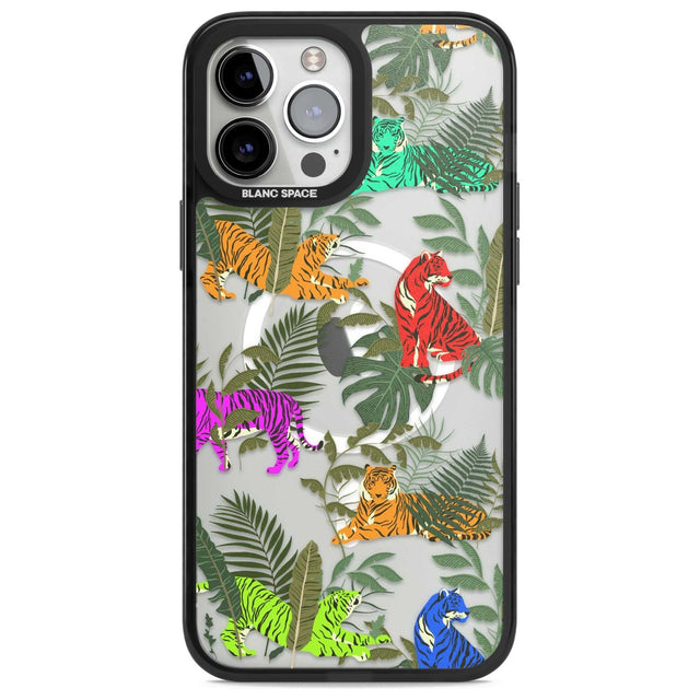 Colourful Tiger Jungle Cat Pattern Phone Case iPhone 13 Pro Max / Magsafe Black Impact Case Blanc Space