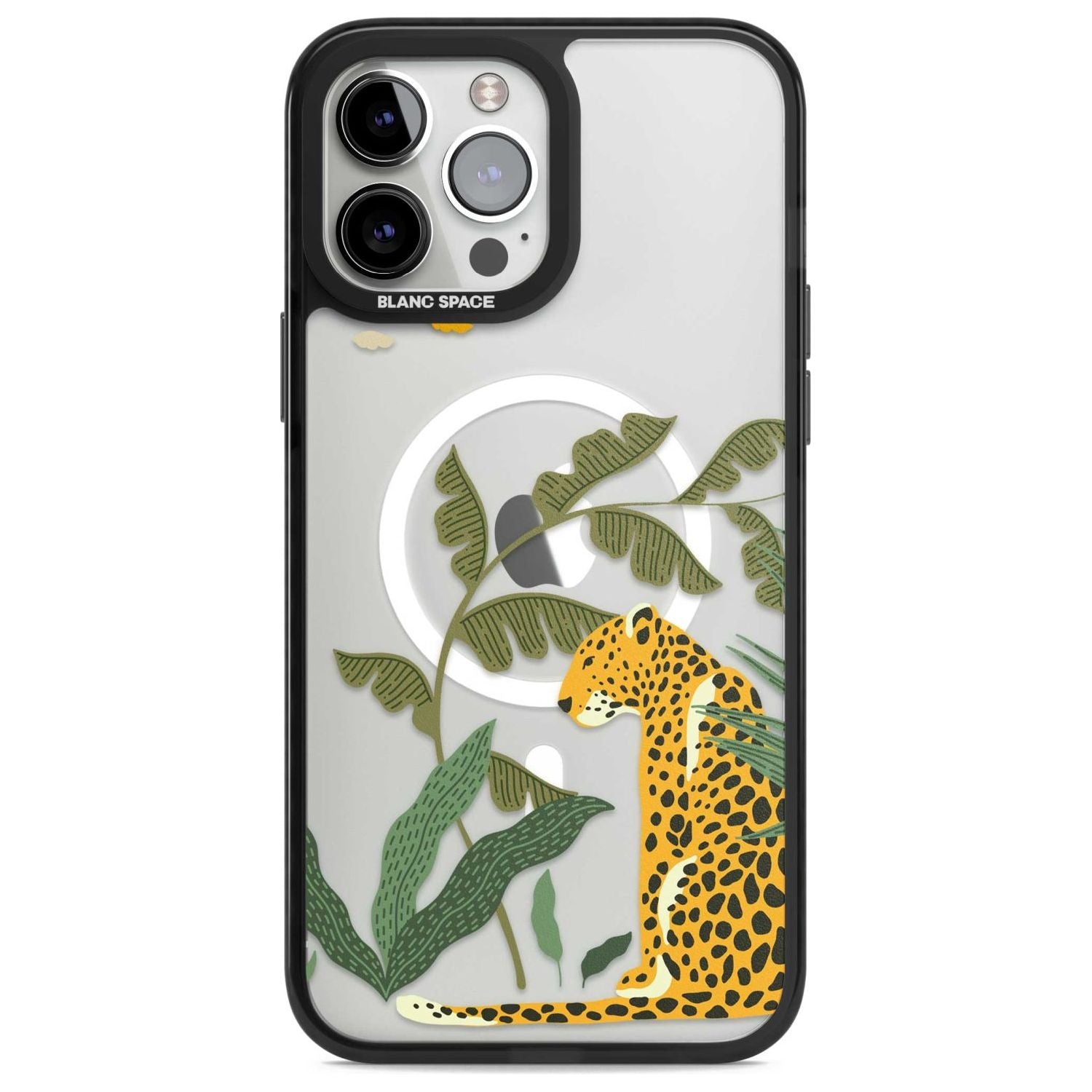 Large Jaguar Clear Jungle Cat Pattern Phone Case iPhone 13 Pro Max / Magsafe Black Impact Case Blanc Space