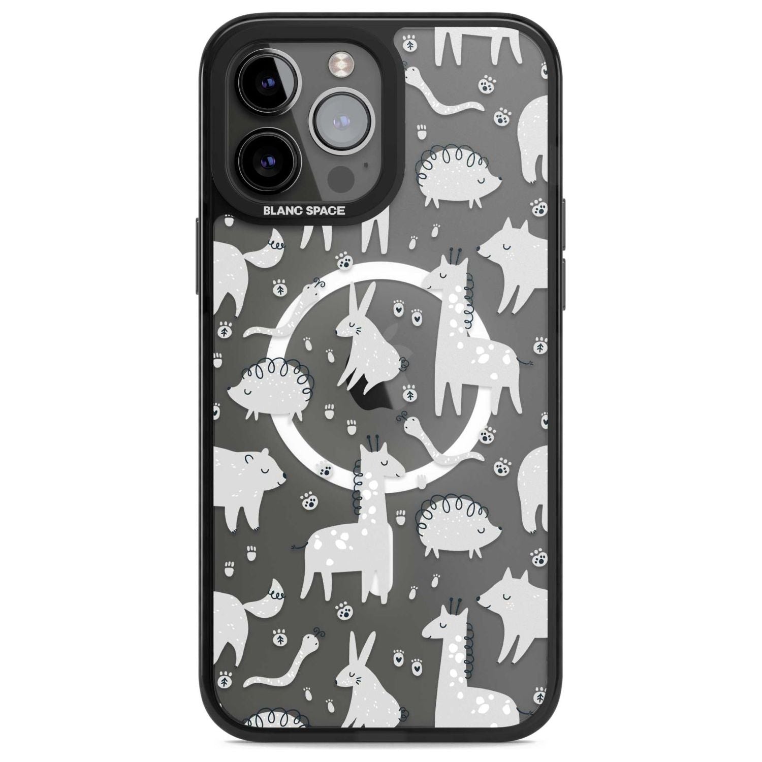 Adorable Mixed Animals Pattern (Clear) Phone Case iPhone 13 Pro Max / Magsafe Black Impact Case Blanc Space