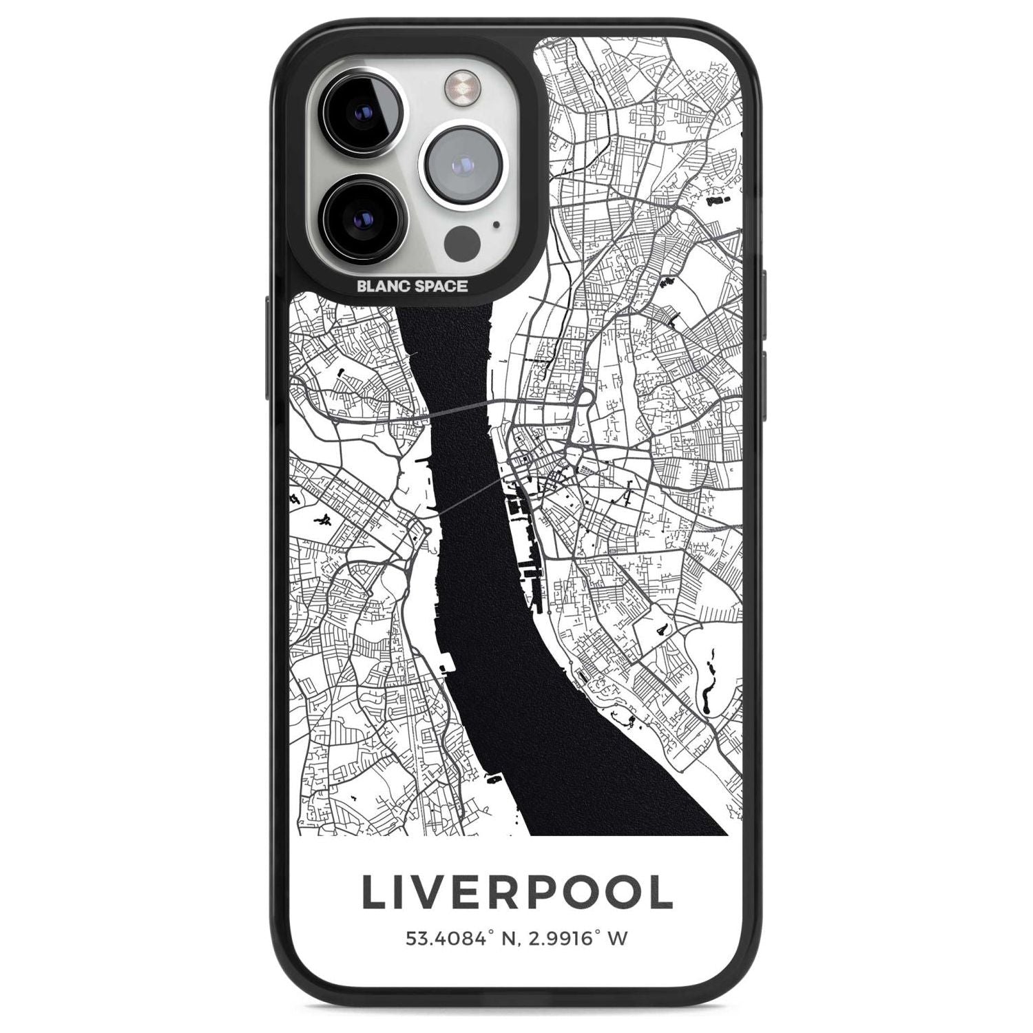 Map of Liverpool, England Phone Case iPhone 13 Pro Max / Magsafe Black Impact Case Blanc Space