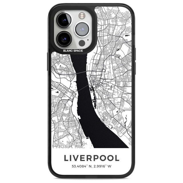 Map of Liverpool, England Phone Case iPhone 13 Pro Max / Magsafe Black Impact Case Blanc Space
