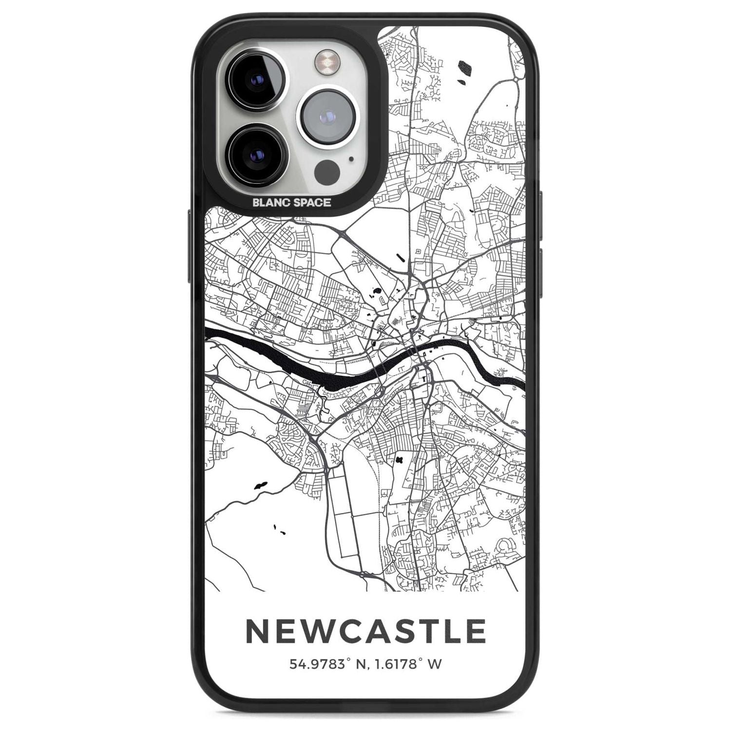 Map of Newcastle, England Phone Case iPhone 13 Pro Max / Magsafe Black Impact Case Blanc Space