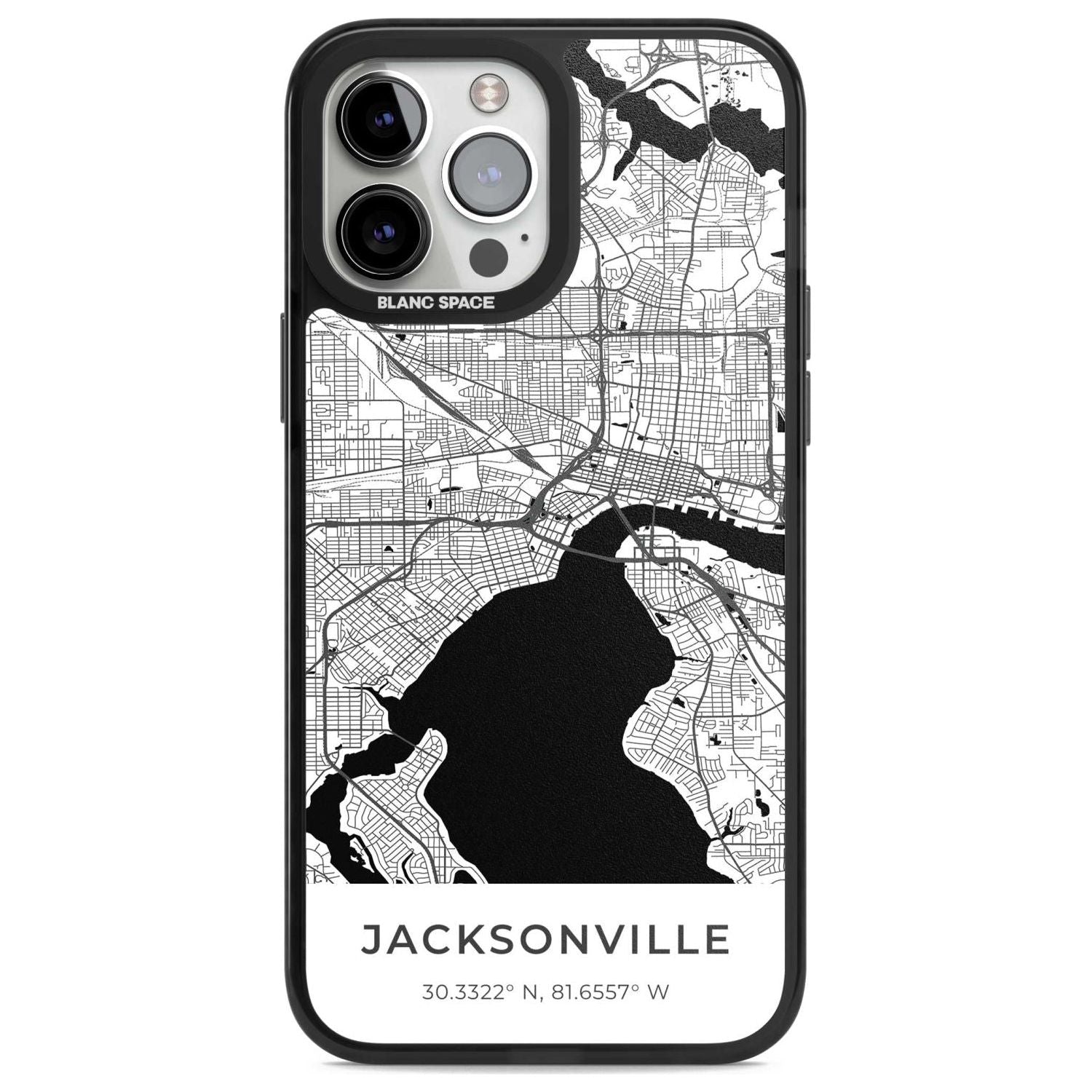 Map of Jacksonville, Florida Phone Case iPhone 13 Pro Max / Magsafe Black Impact Case Blanc Space