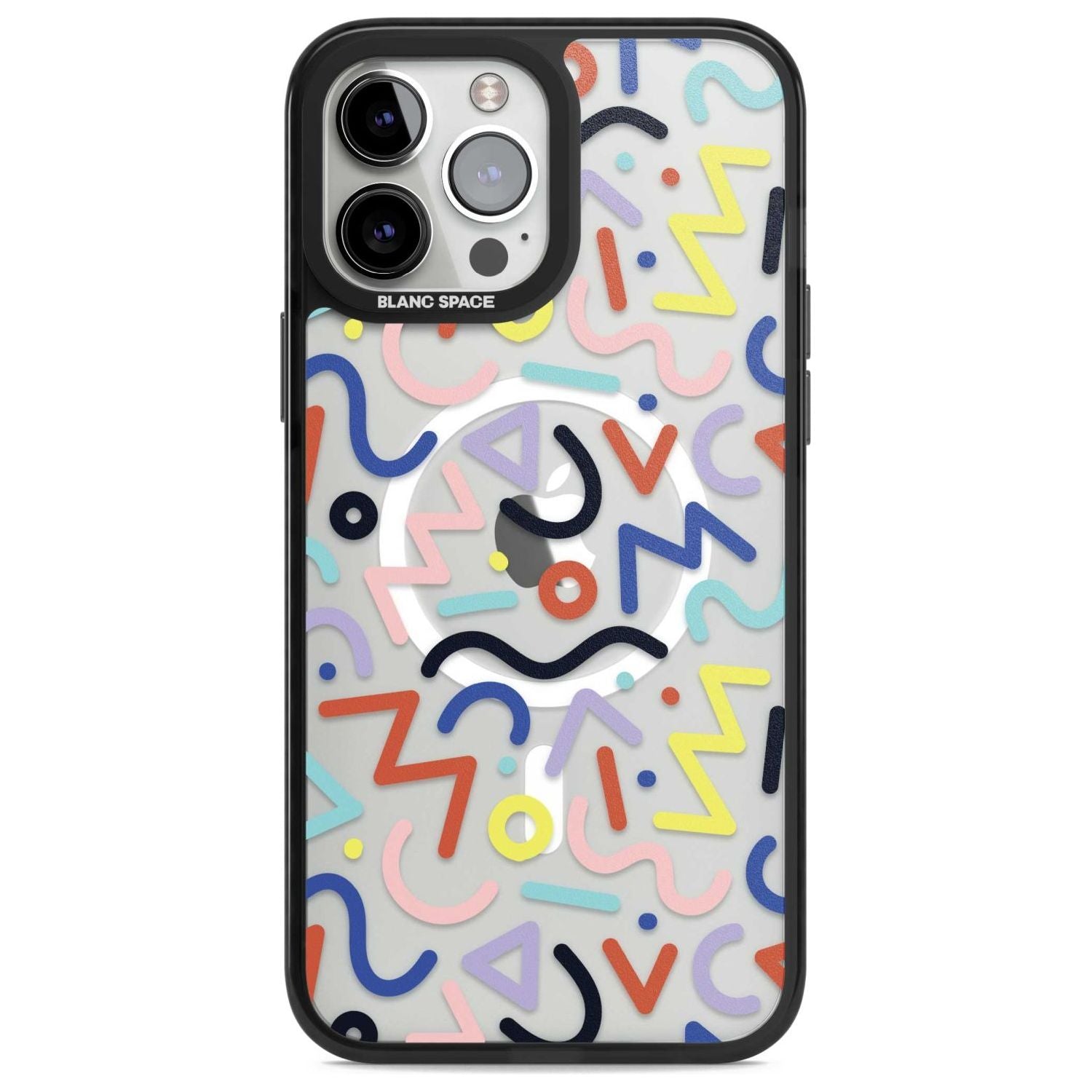 Colourful Squiggles Memphis Retro Pattern Design Phone Case iPhone 13 Pro Max / Magsafe Black Impact Case Blanc Space
