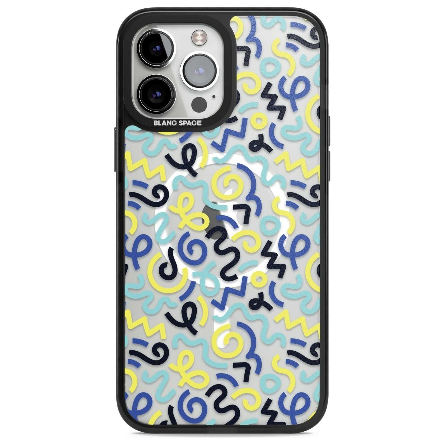 Blue & Yellow Shapes Memphis Retro Pattern Design Phone Case iPhone 13 Pro Max / Magsafe Black Impact Case Blanc Space
