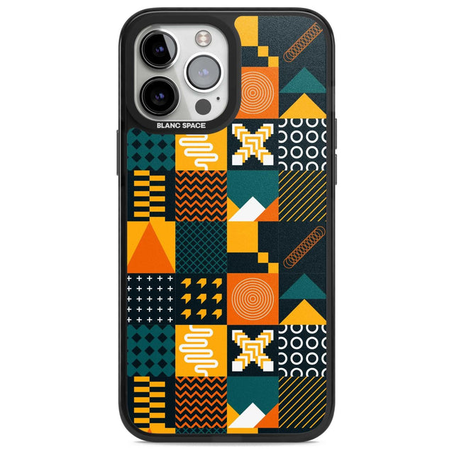 Funky Geometric Patterns: Orange & Dark Green Phone Case iPhone 13 Pro Max / Magsafe Black Impact Case Blanc Space