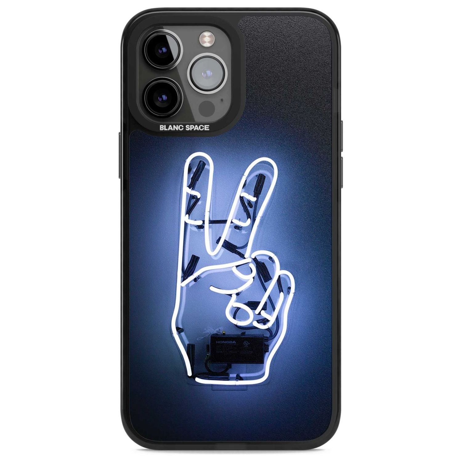 Peace Sign Hand Neon Sign Phone Case iPhone 13 Pro Max / Magsafe Black Impact Case Blanc Space