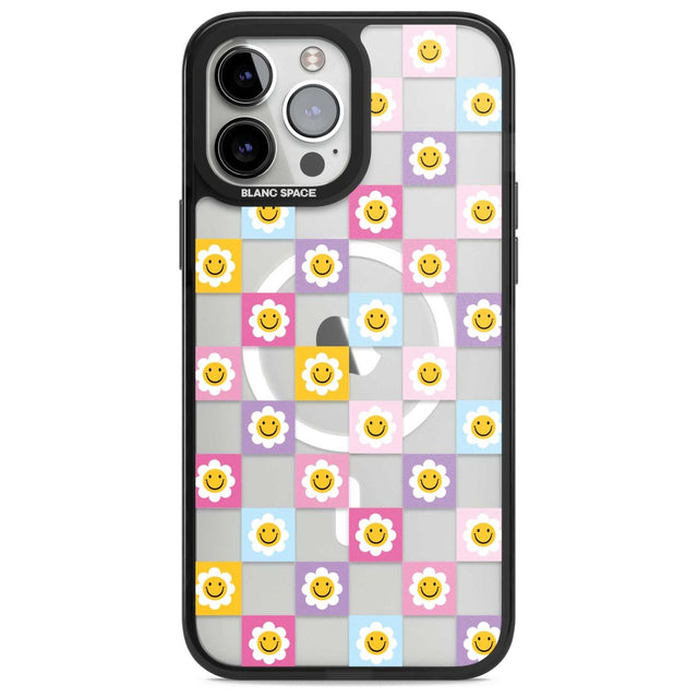 Daisy Squares Pattern Phone Case iPhone 13 Pro Max / Magsafe Black Impact Case Blanc Space