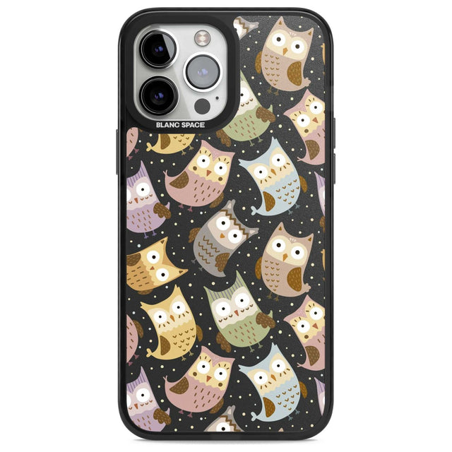 Cute Owl Pattern Phone Case iPhone 13 Pro Max / Magsafe Black Impact Case Blanc Space