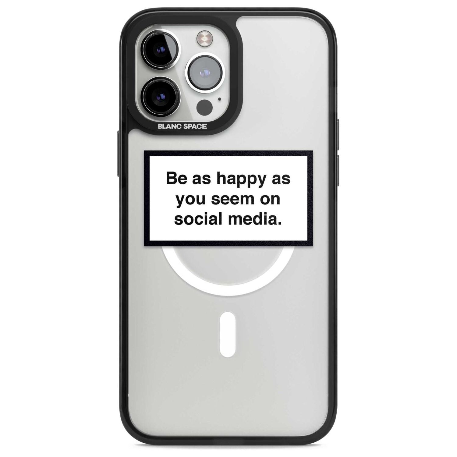 Happy on Social Media Phone Case iPhone 13 Pro Max / Magsafe Black Impact Case Blanc Space