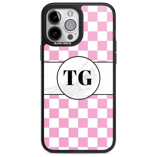 Personalised Monogrammed Pink Check Phone Case iPhone 13 Pro Max / Magsafe Black Impact Case Blanc Space