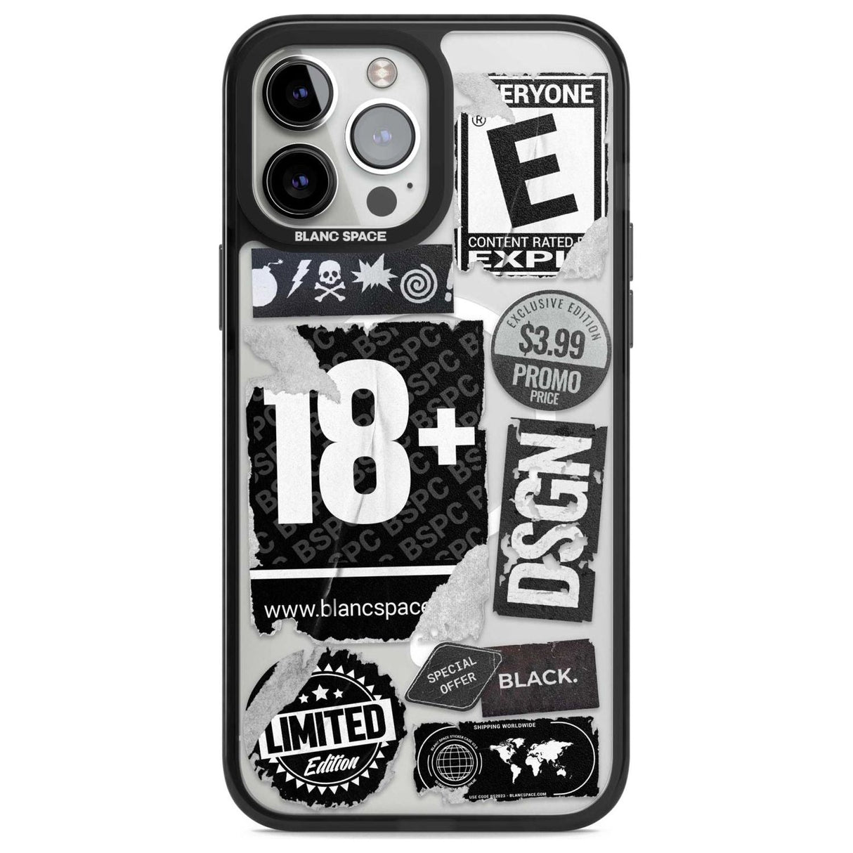 Black Sticker Mix Phone Case iPhone 13 Pro Max / Magsafe Black Impact Case Blanc Space