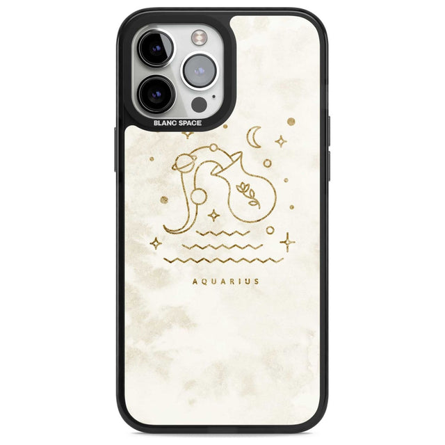 Aquarius Emblem - Solid Gold Marbled Design Phone Case iPhone 13 Pro Max / Magsafe Black Impact Case Blanc Space