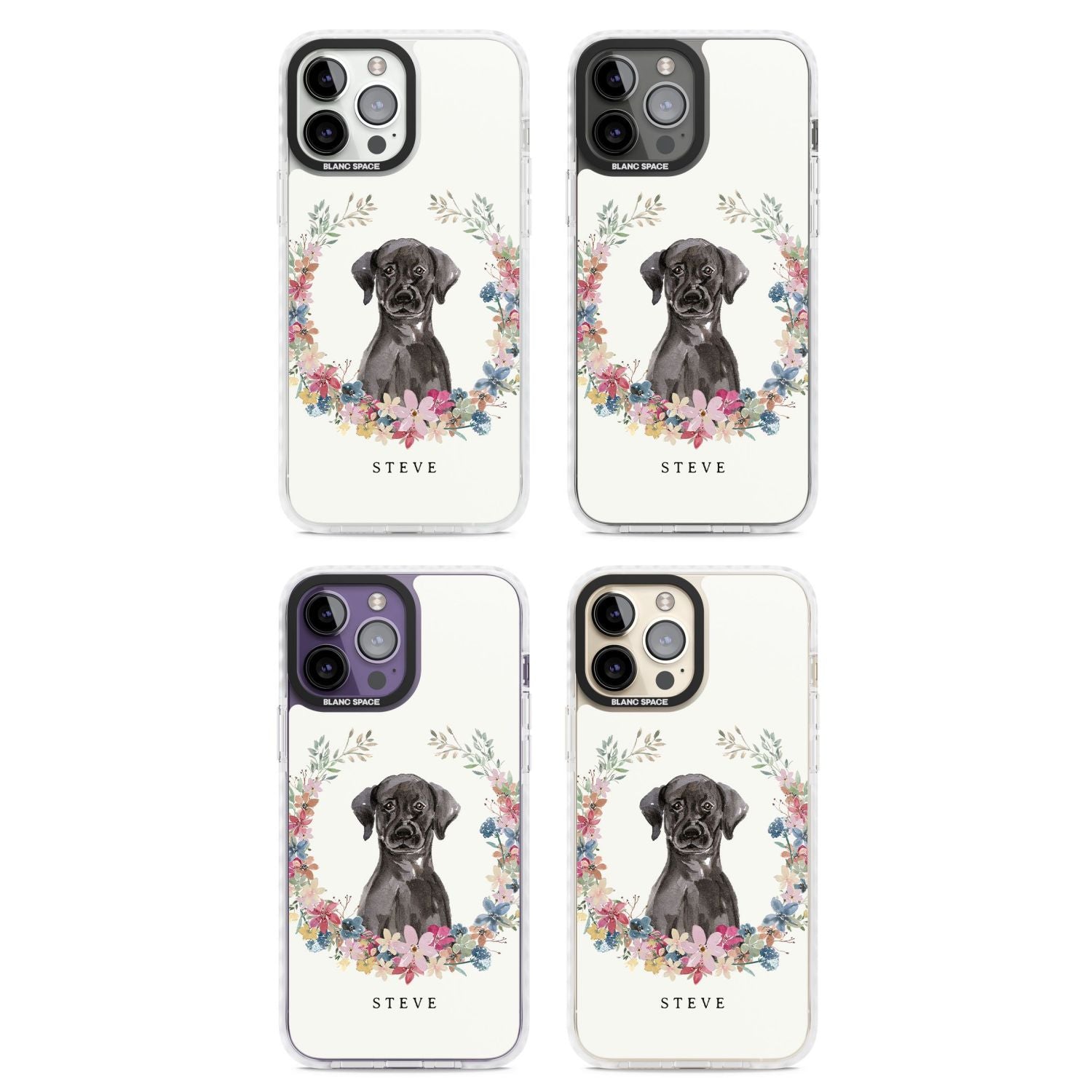 Personalised Black Labrador Floral Portrait