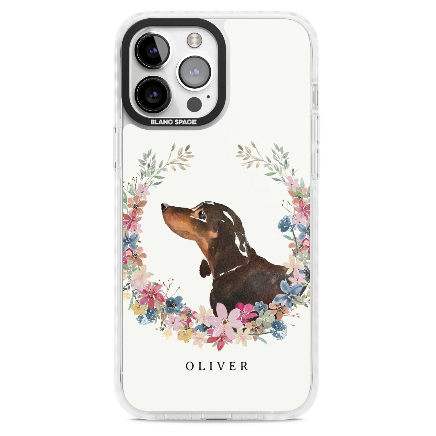 Personalised Black & Tan Dachshund Floral Portrait