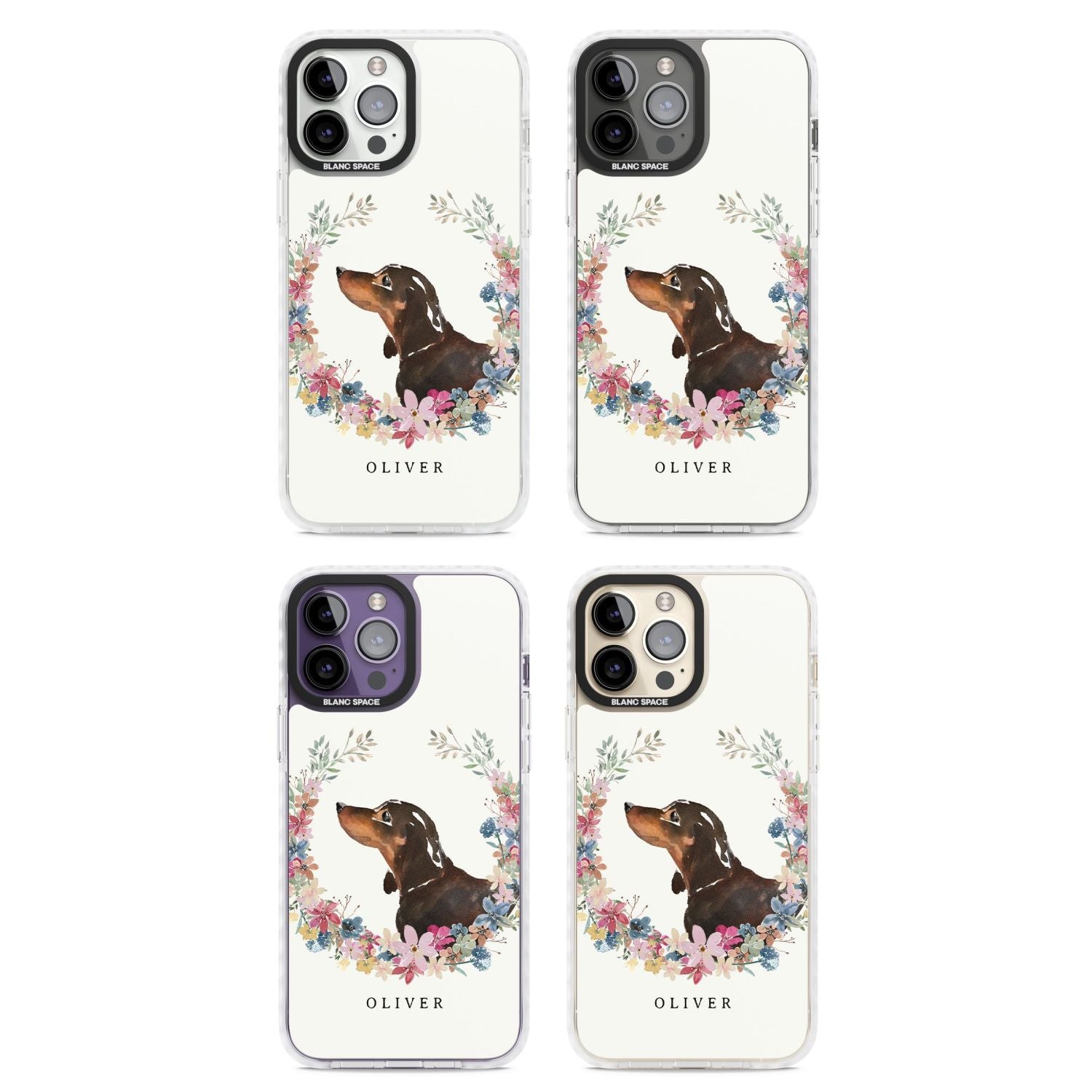 Personalised Black & Tan Dachshund Floral Portrait