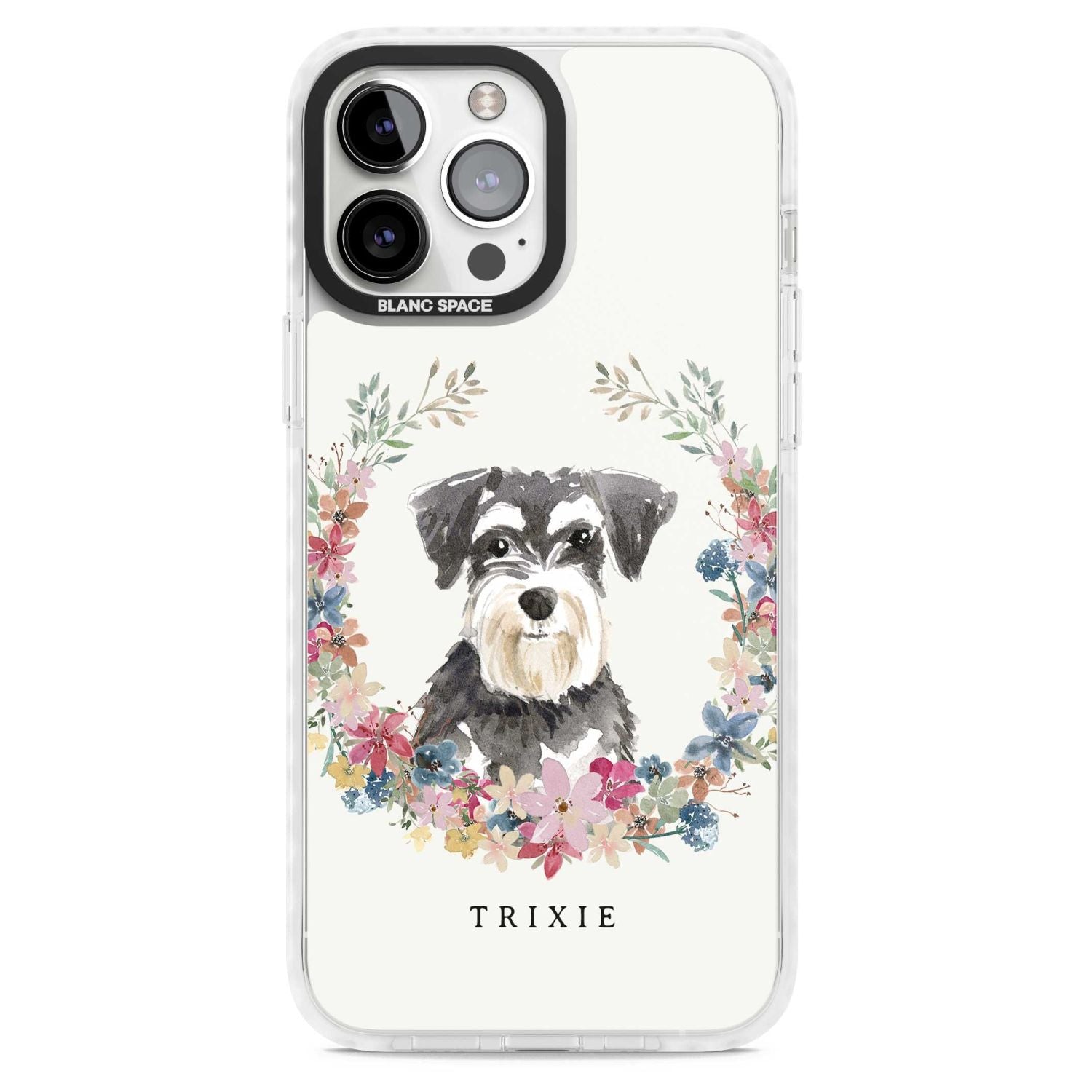 Personalised Watercolor Schnauzer Floral Portrait