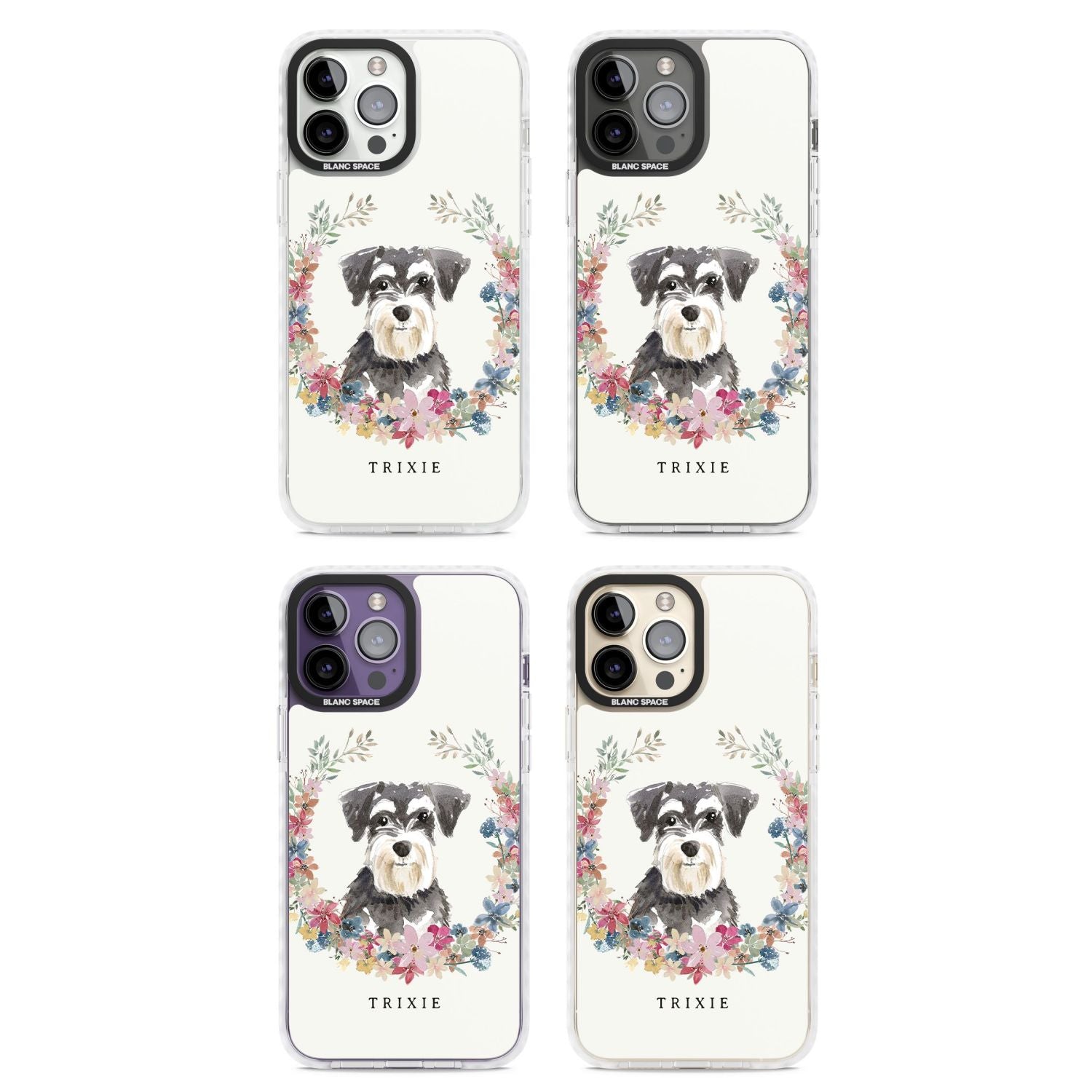 Personalised Watercolor Schnauzer Floral Portrait