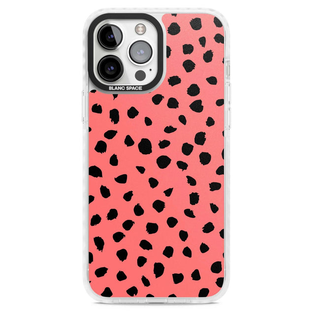 Black on Salmon Pink Dalmatian Polka Dot Spots