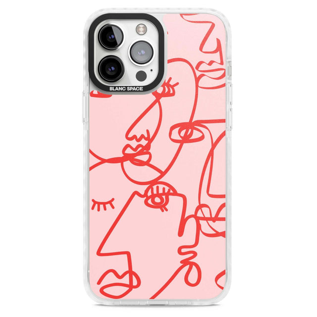 Abstract Continuous Line Faces Red on Pink