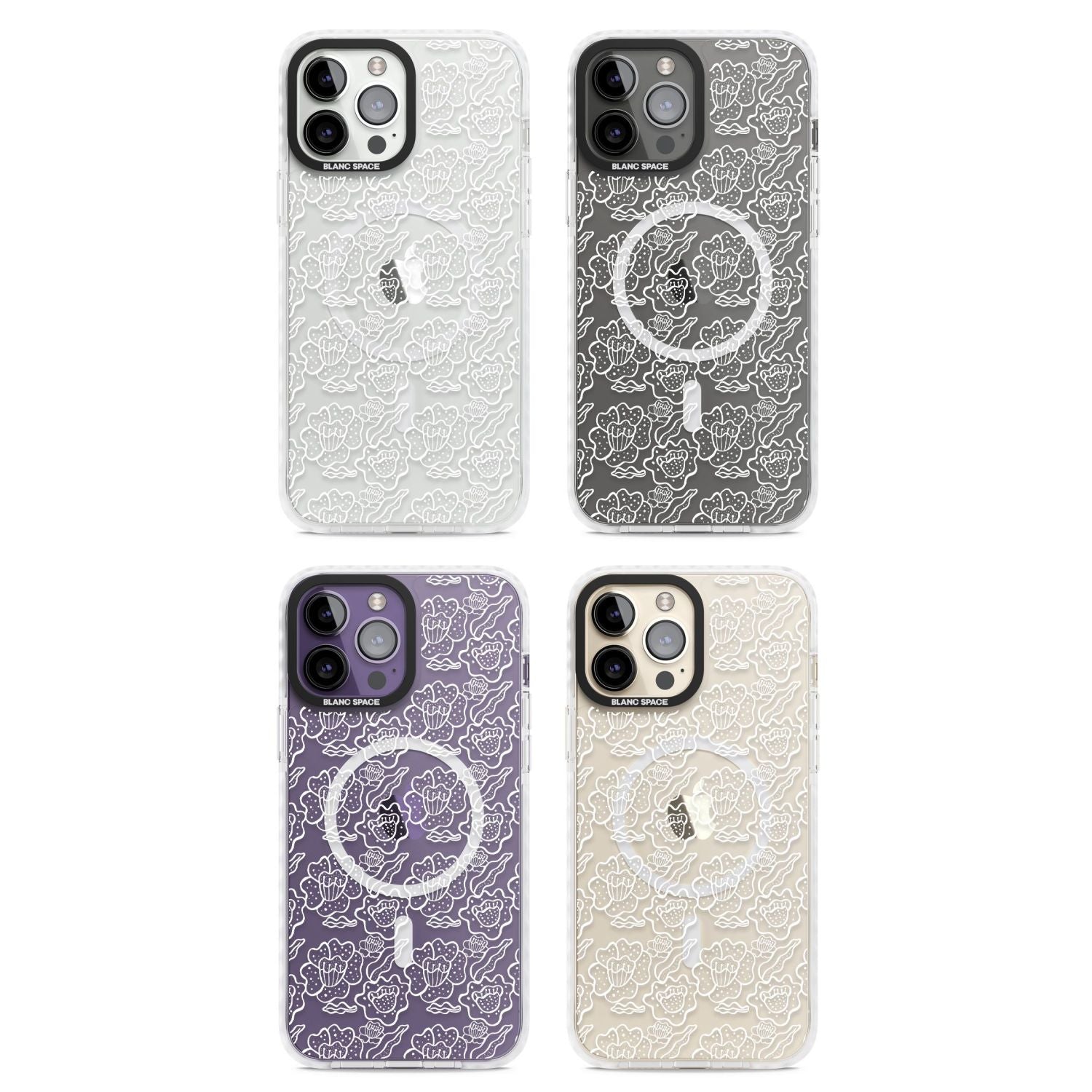 Funky Floral Patterns White on Clear