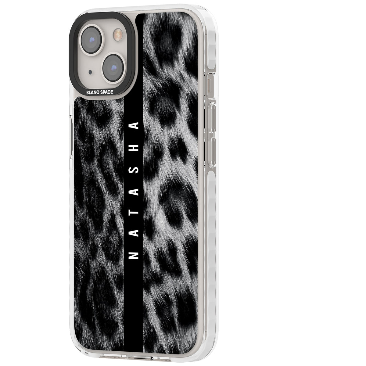 Snow Leopard iPhone 12 / 12 Pro / iPhone 13 / iPhone 14 / iPhone 14 Plus / iPhone 15 / iPhone 15 Plus Impact Clear Phone Case side