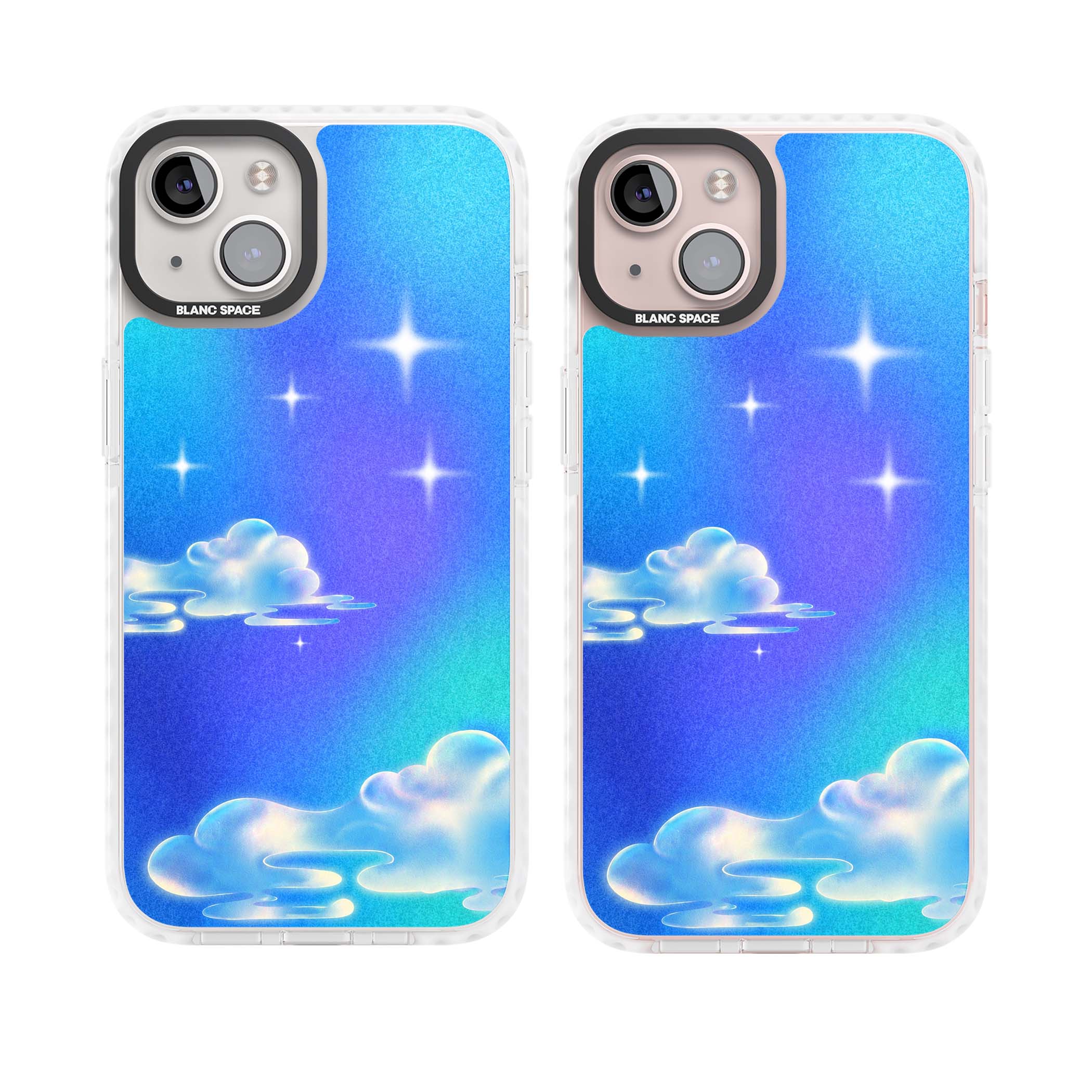 Aurora celestial iPhone case featuring dreamy iridescent clouds, sparkling stars and pastel blue purple sky | Clear Impact case for iPhone 13, iPhone 14, iPhone 15