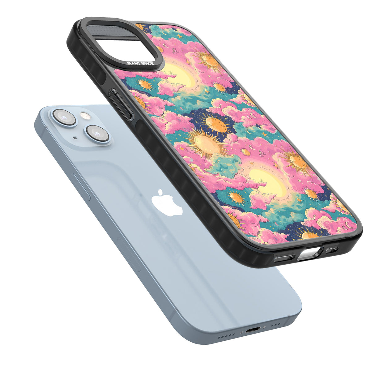 Starlight Clouds iPhone 12 / 12 Pro / iPhone 13 / iPhone 14 / iPhone 14 Plus / iPhone 15 / iPhone 15 Plus Impact Black Phone Case angled