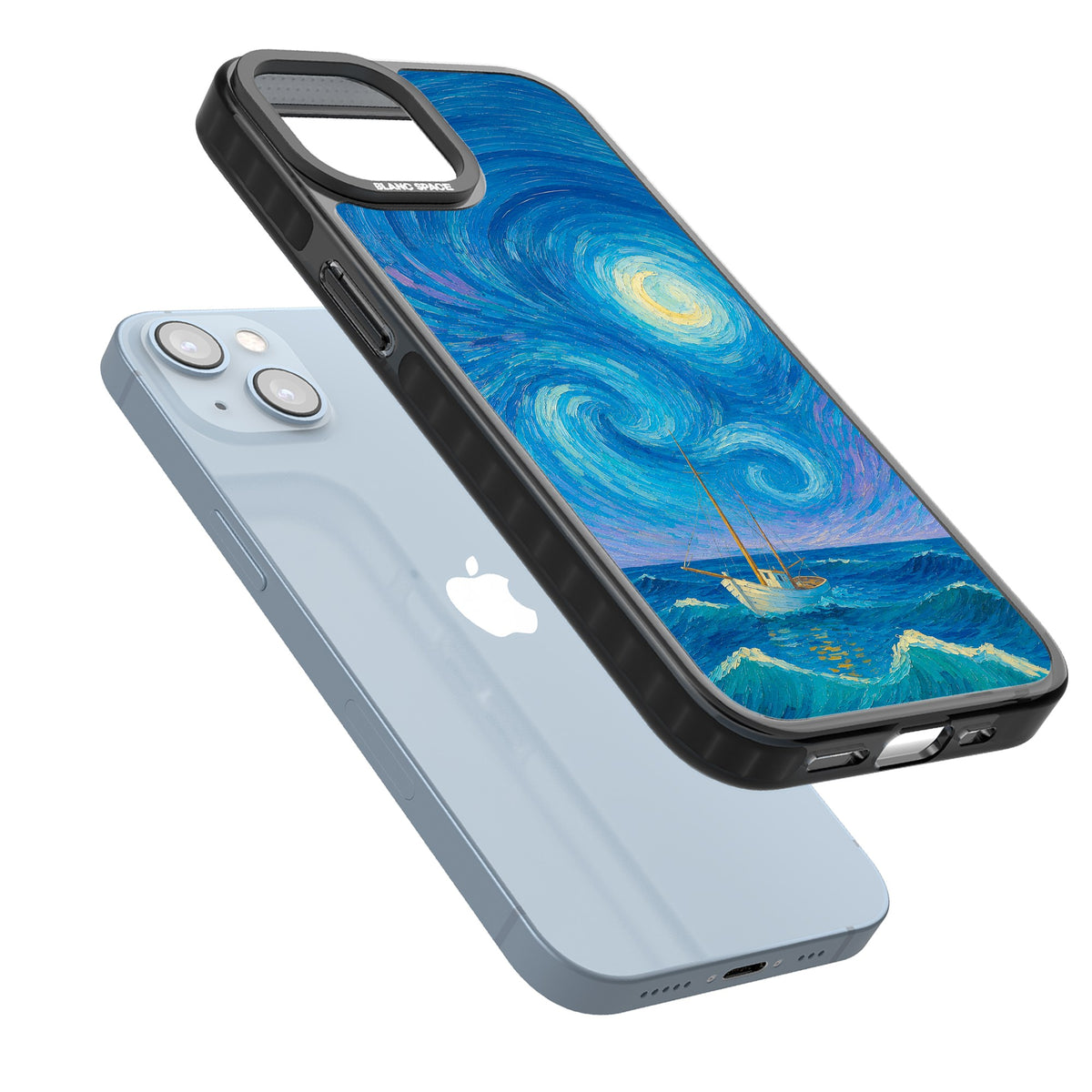 Moonlit Tide iPhone 12 / 12 Pro / iPhone 13 / iPhone 14 / iPhone 14 Plus / iPhone 15 / iPhone 15 Plus Impact Black Phone Case angled