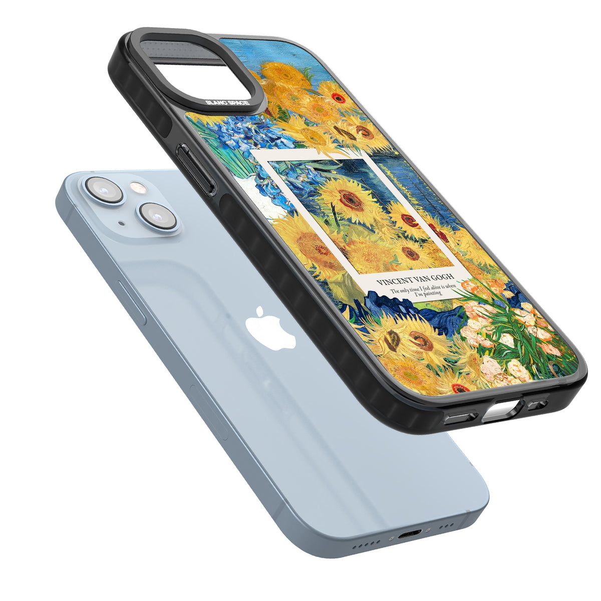 Van Gogh Sunflowers iPhone 12 / 12 Pro / iPhone 13 / iPhone 14 / iPhone 14 Plus / iPhone 15 / iPhone 15 Plus Impact Black Phone Case angled