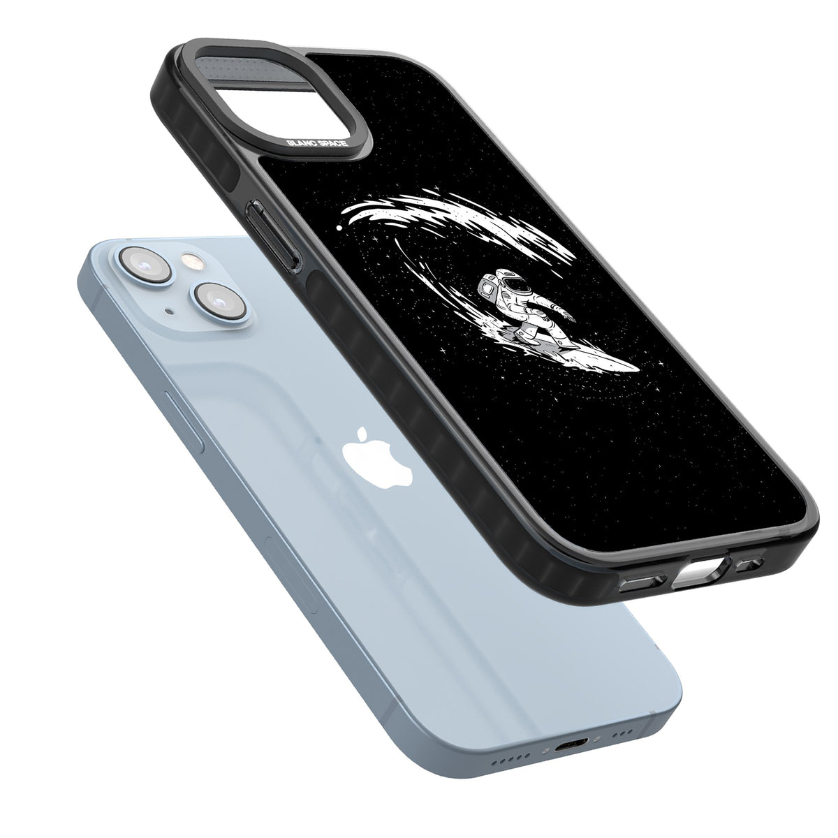 Cosmic Surf iPhone 12 / 12 Pro / iPhone 13 / iPhone 14 / iPhone 14 Plus / iPhone 15 / iPhone 15 Plus Impact Black Phone Case angled