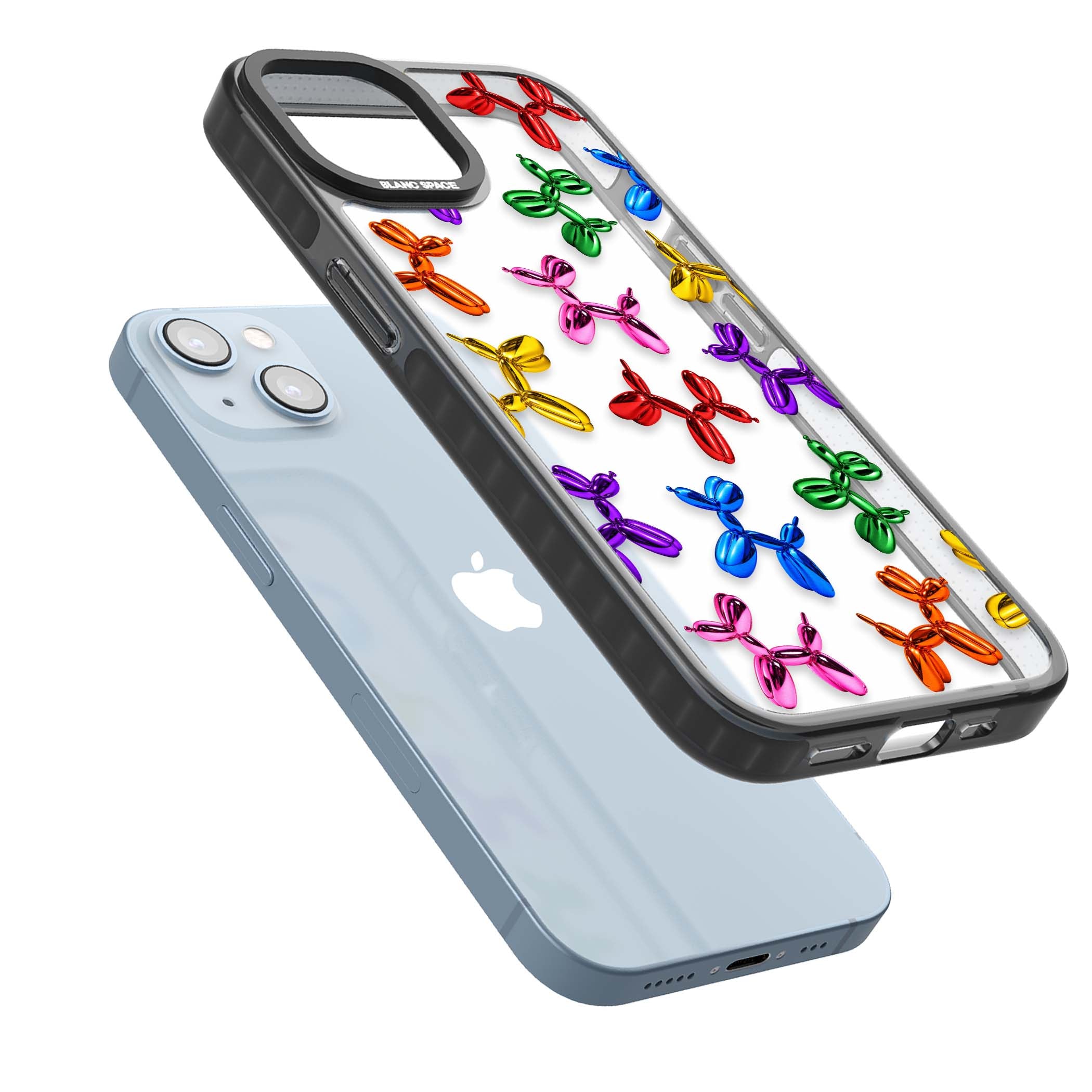 Balloon Dogs pop art iPhone case featuring rainbow chrome balloon dogs in Jeff Koons style | Black Impact case for iPhone 13, iPhone 14, iPhone 15