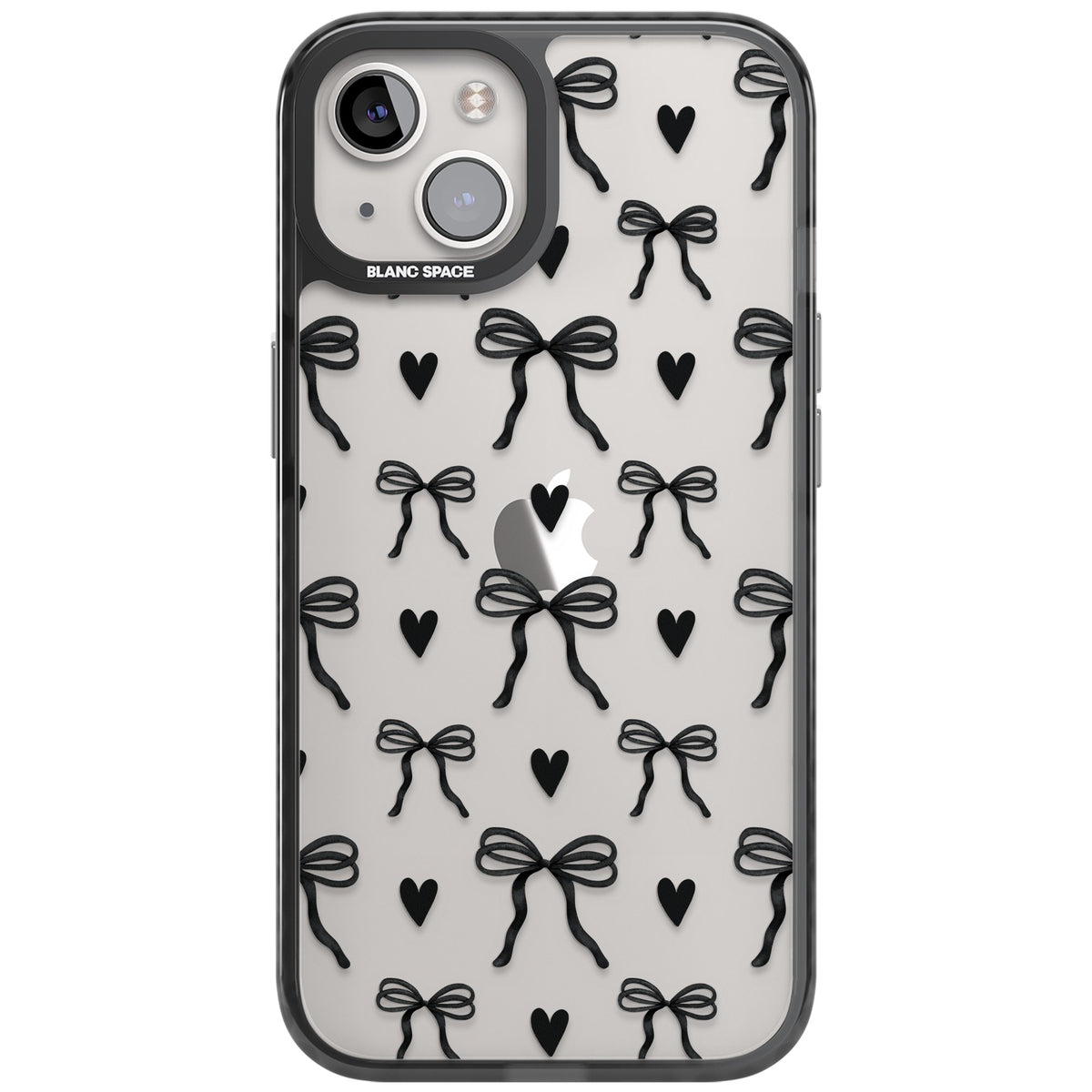 Black Bows & Hearts iPhone 12 / 12 Pro / iPhone 13 / iPhone 14 / iPhone 14 Plus / iPhone 15 / iPhone 15 Plus Impact Black Phone Case front