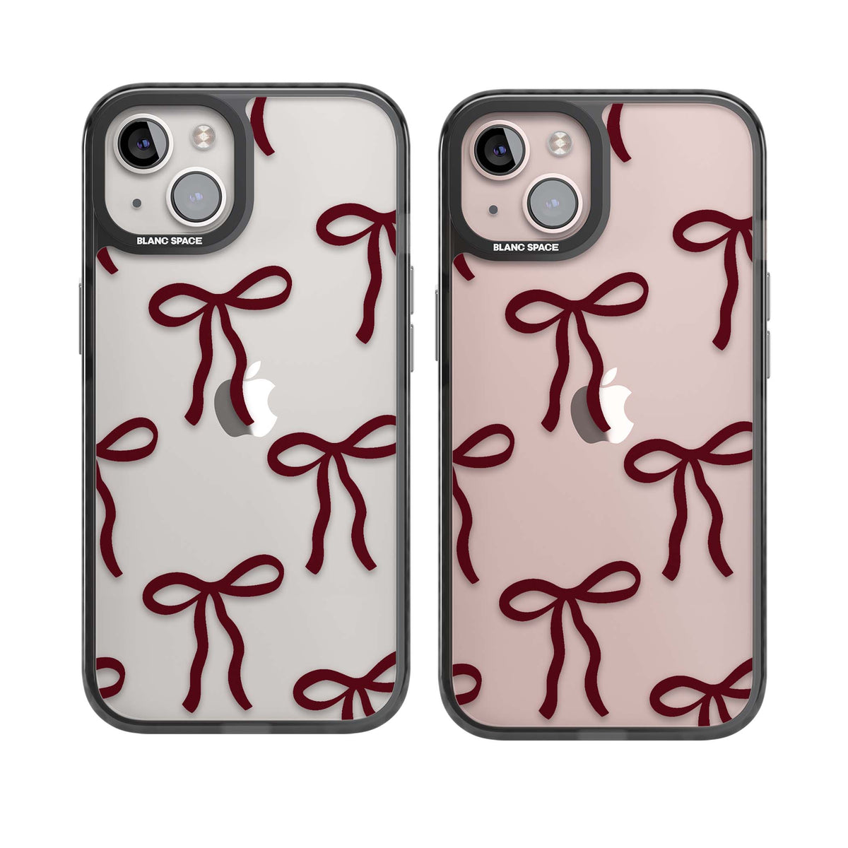 Burgundy Bows coquette iPhone case featuring hand-drawn burgundy red bows on a clear background | Black Impact case for iPhone 13, iPhone 14, iPhone 15