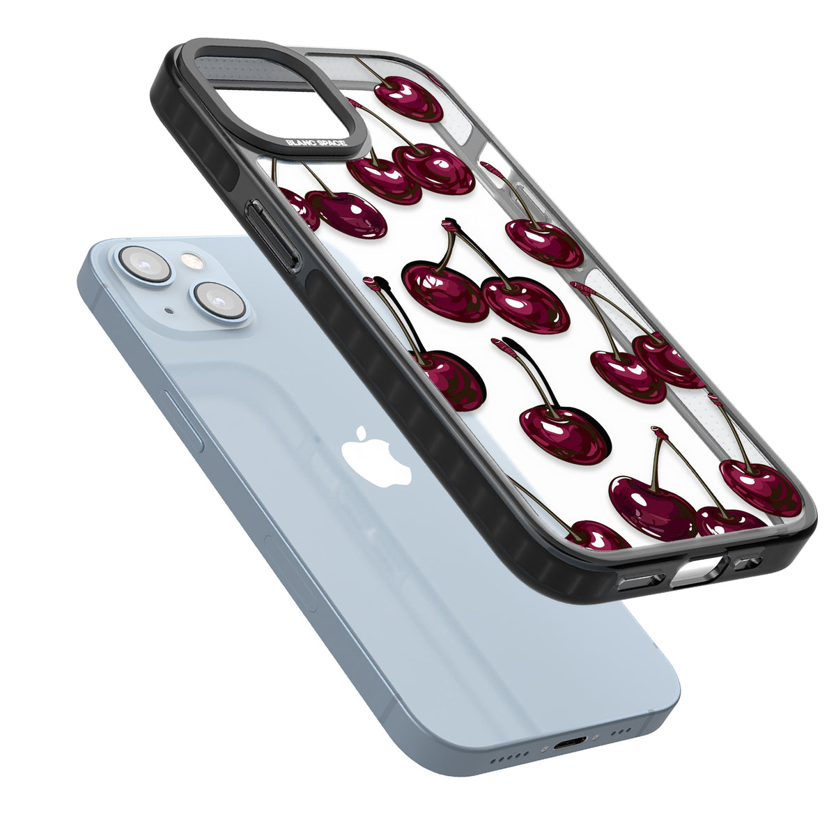 Cherry Wine iPhone 12 / 12 Pro / iPhone 13 / iPhone 14 / iPhone 14 Plus / iPhone 15 / iPhone 15 Plus Impact Black Phone Case angled
