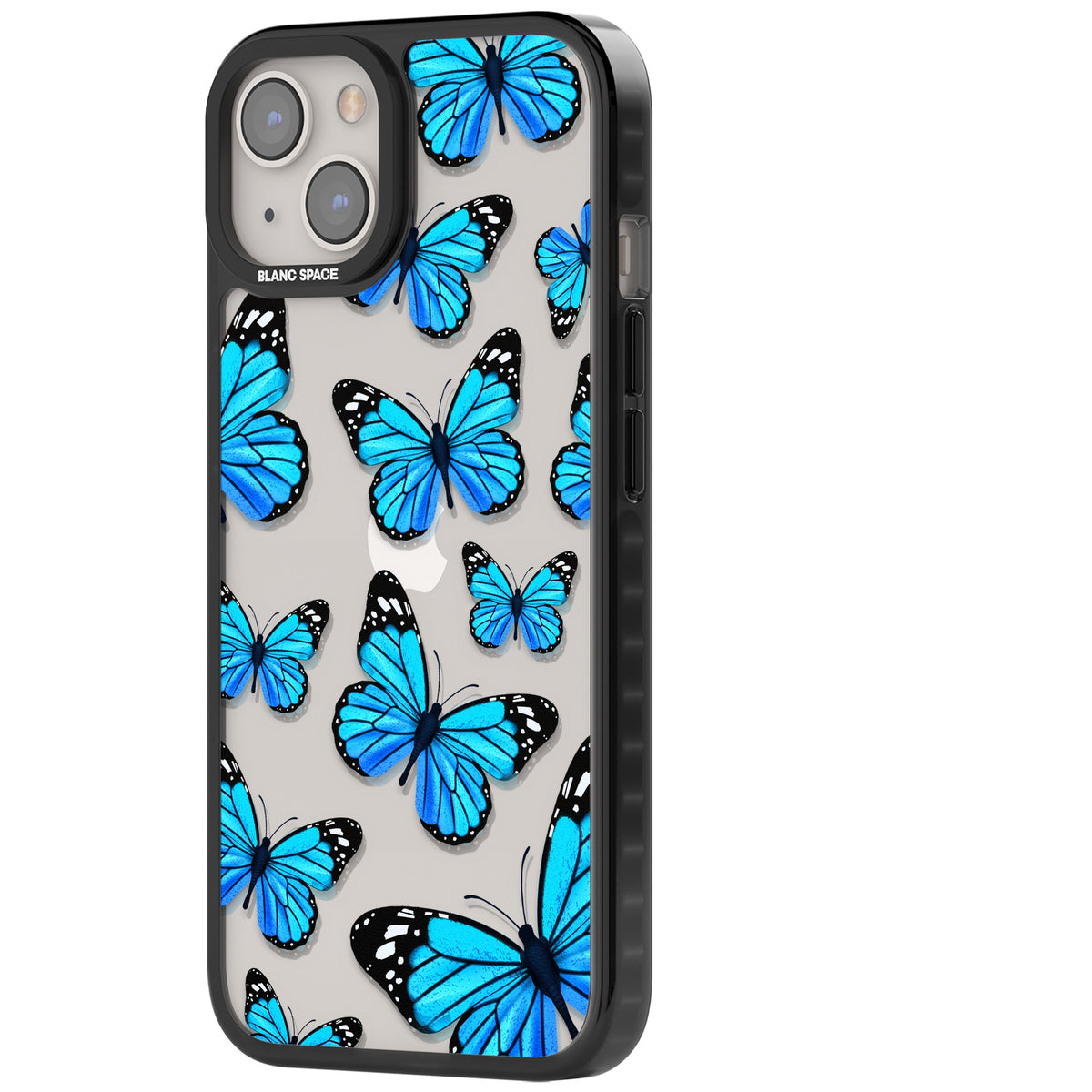 Azure Butterflies iPhone 12 / 12 Pro / iPhone 13 / iPhone 14 / iPhone 14 Plus / iPhone 15 / iPhone 15 Plus Impact Black Phone Case side