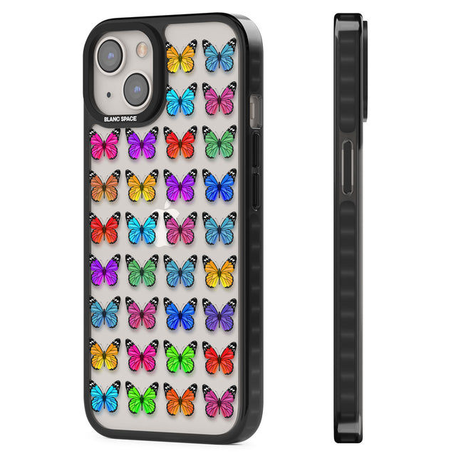 Colourful Butterfly Pattern Black Impact Phone Case for iPhone 13, iPhone 14, iPhone 15