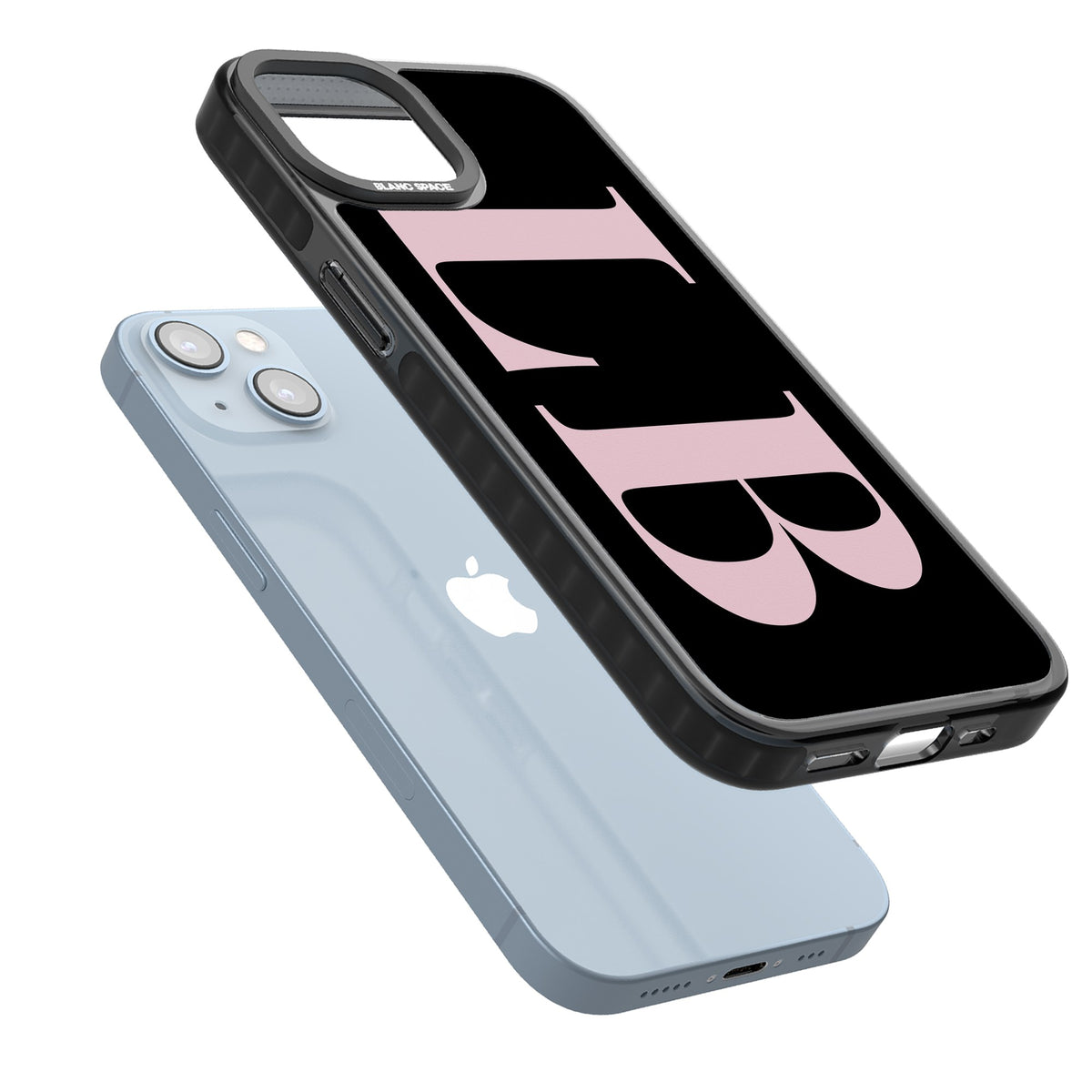 Personalised Pink & Black Letters iPhone 12 / 12 Pro / iPhone 13 / iPhone 14 / iPhone 14 Plus / iPhone 15 / iPhone 15 Plus Impact Black Phone Case angled