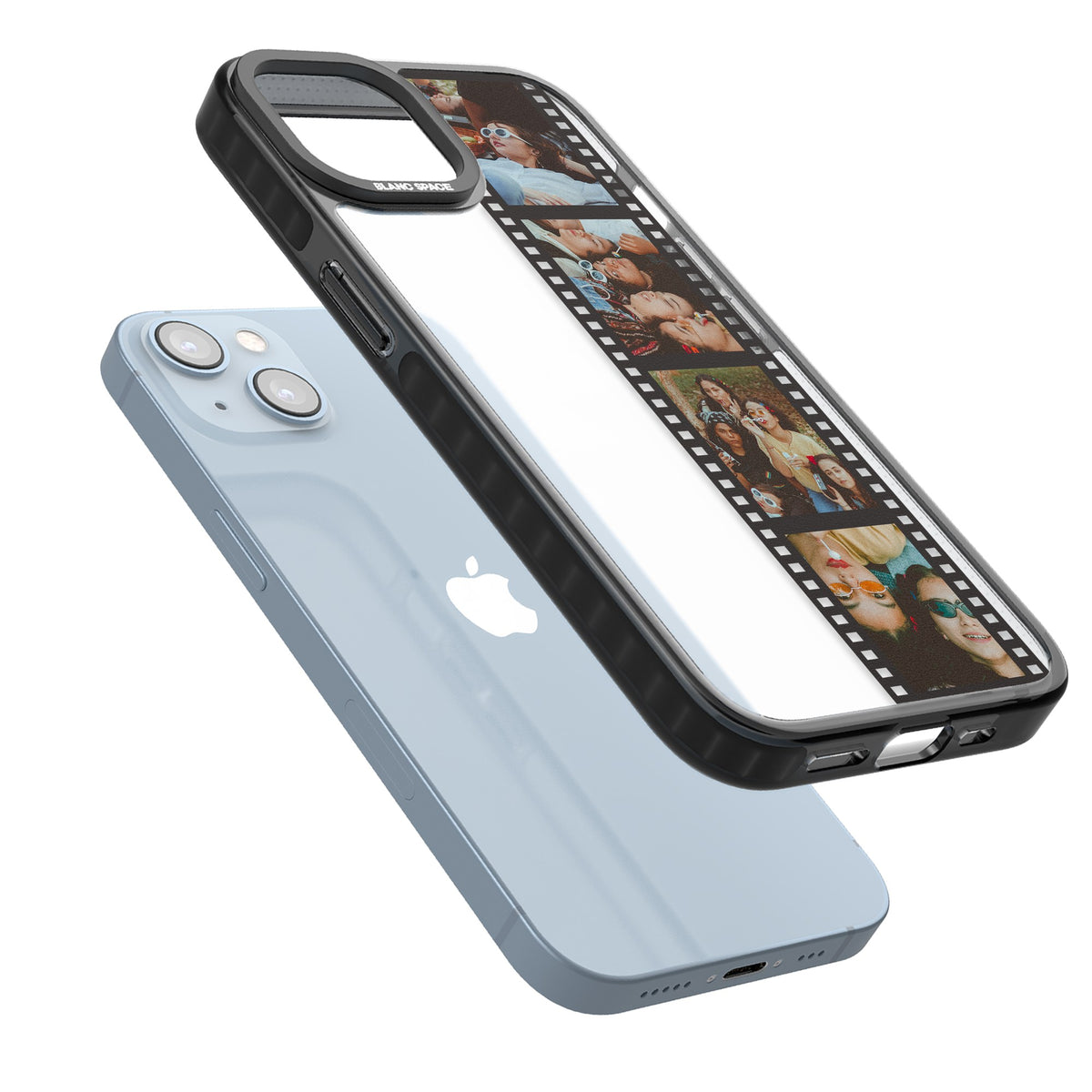 Personalised Photo Film Strip iPhone 12 / 12 Pro / iPhone 13 / iPhone 14 / iPhone 14 Plus / iPhone 15 / iPhone 15 Plus Impact Black Phone Case angled
