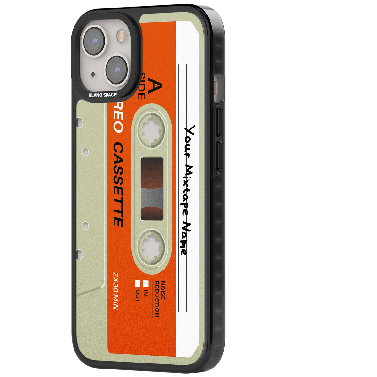 Personalised Retro Cassette Classic iPhone 12 / 12 Pro / iPhone 13 / iPhone 14 / iPhone 14 Plus / iPhone 15 / iPhone 15 Plus Impact Black Phone Case side