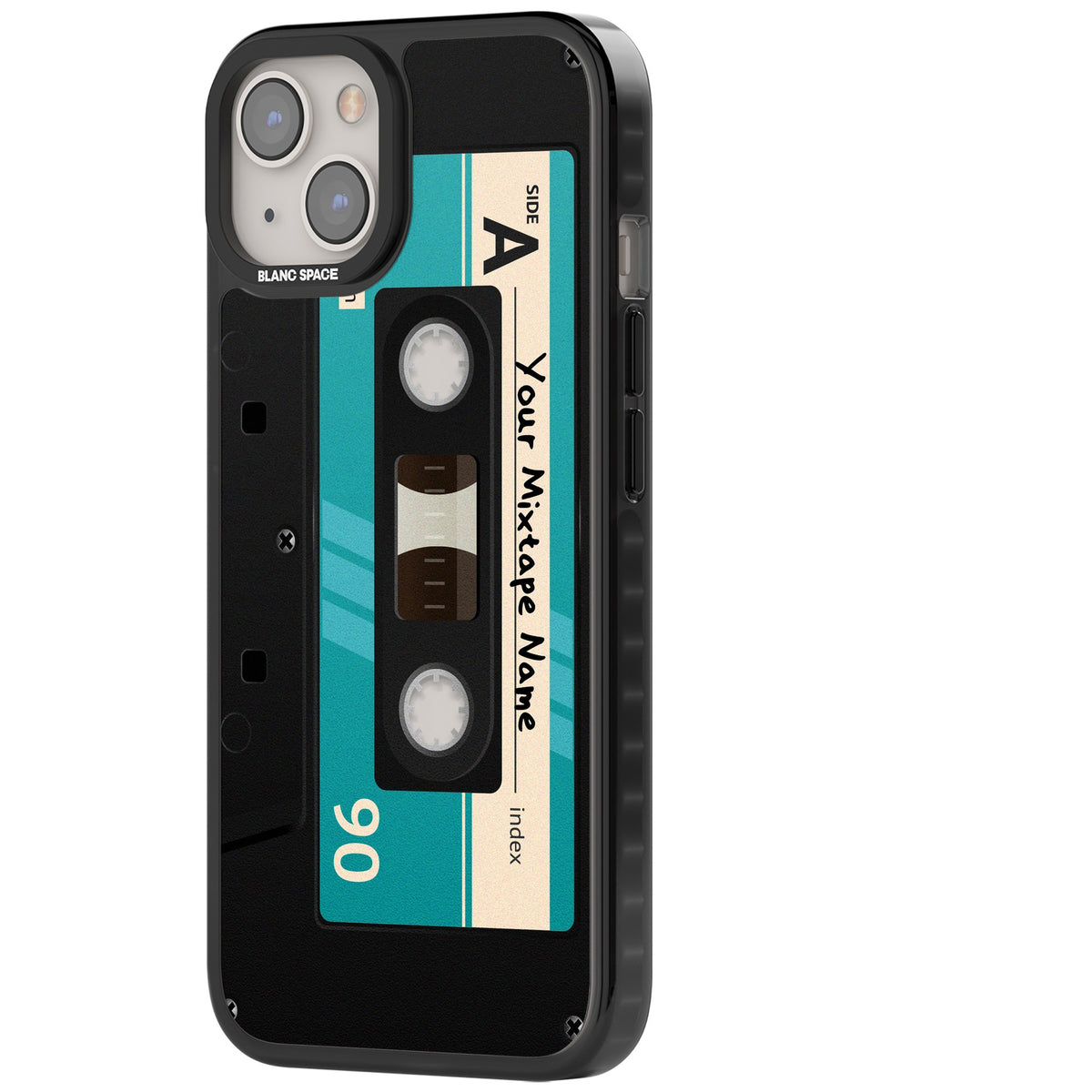 Personalised Retro Mixtape Dark iPhone 12 / 12 Pro / iPhone 13 / iPhone 14 / iPhone 14 Plus / iPhone 15 / iPhone 15 Plus Impact Black Phone Case side