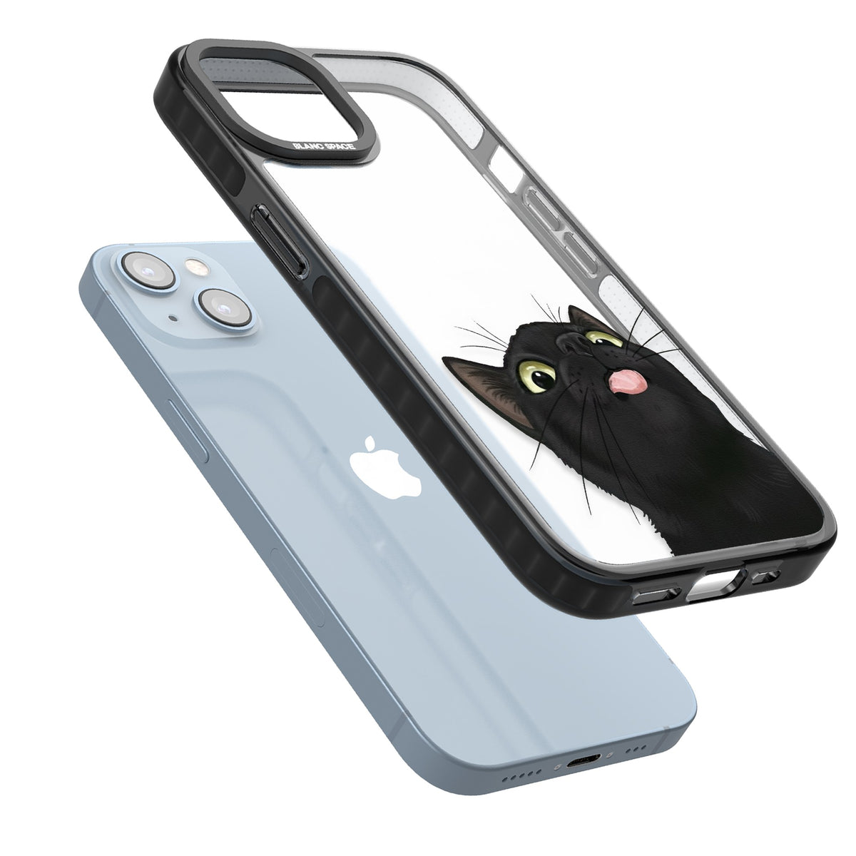 Black Cat Energy iPhone 12 / 12 Pro / iPhone 13 / iPhone 14 / iPhone 14 Plus / iPhone 15 / iPhone 15 Plus Impact Black Phone Case angled