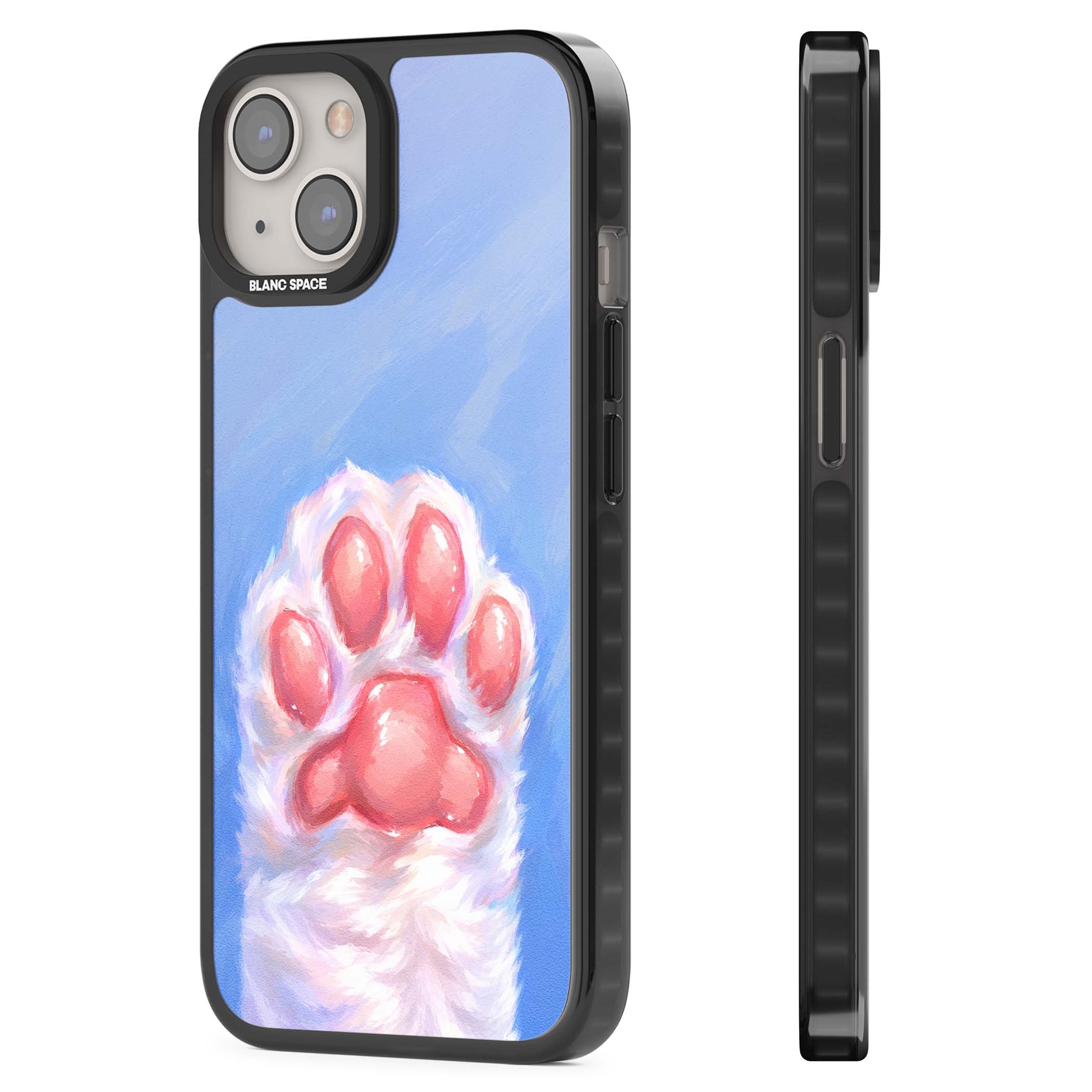 Soft White Paw cute iPhone case | Black Impact case for iPhone 13, iPhone 14, iPhone 15