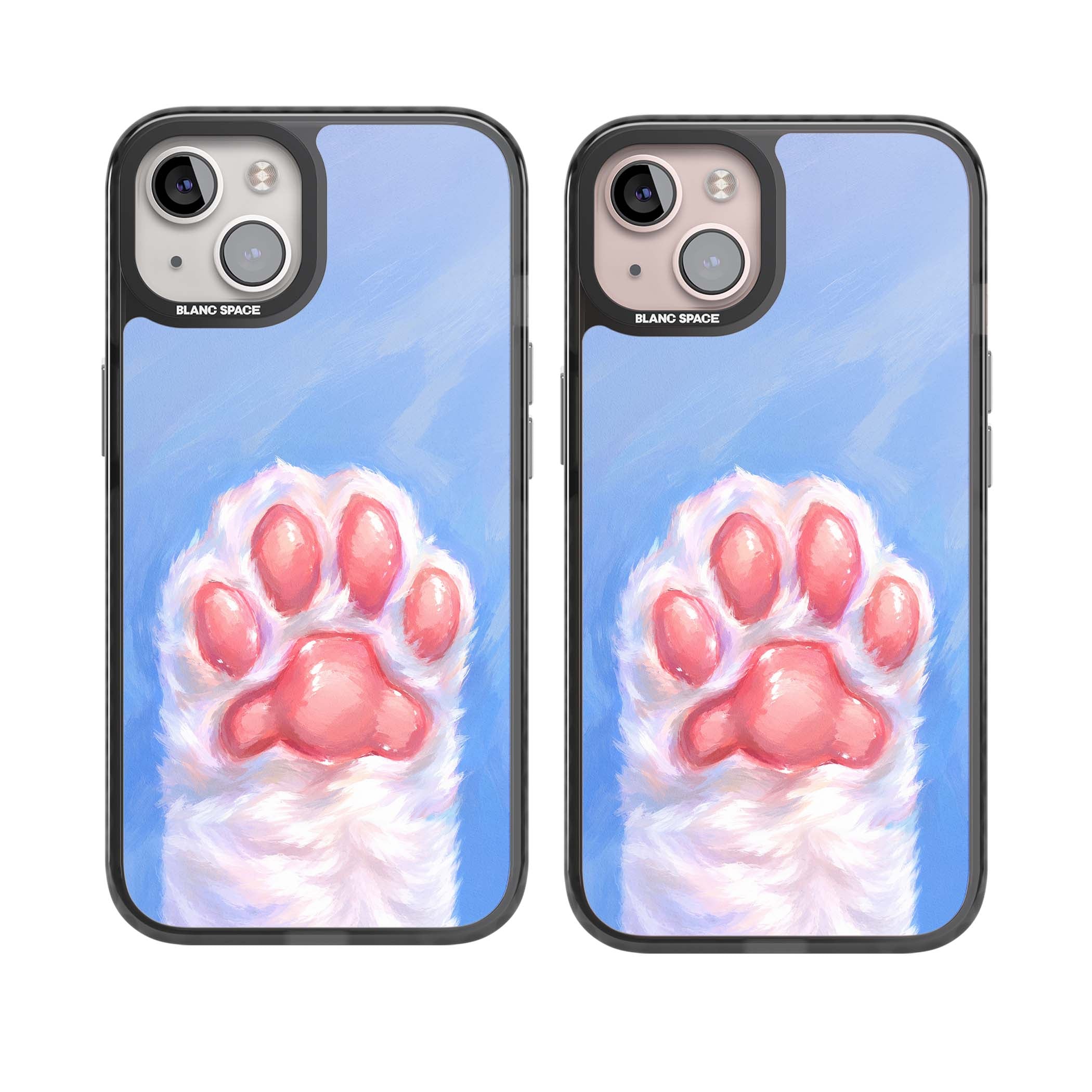 Soft White Paw cute iPhone case | Black Impact case for iPhone 13, iPhone 14, iPhone 15