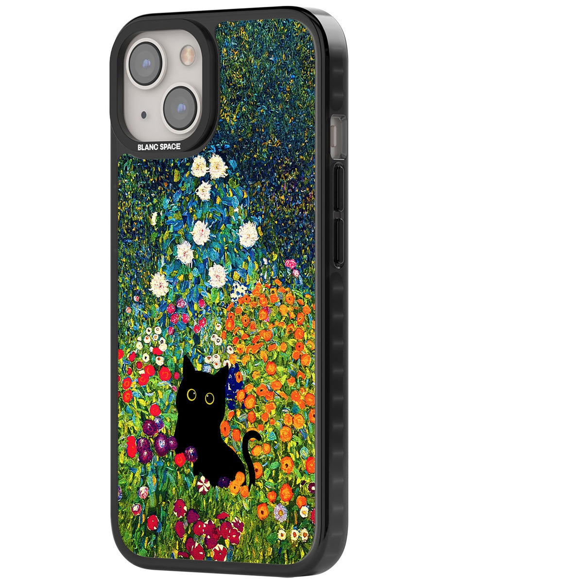 Cat in Klimt's Garden iPhone 12 / 12 Pro / iPhone 13 / iPhone 14 / iPhone 14 Plus / iPhone 15 / iPhone 15 Plus Impact Black Phone Case side