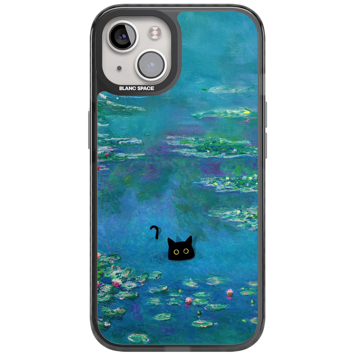 Cat in Monet's Water Lillies iPhone 12 / 12 Pro / iPhone 13 / iPhone 14 / iPhone 14 Plus / iPhone 15 / iPhone 15 Plus Impact Black Phone Case front