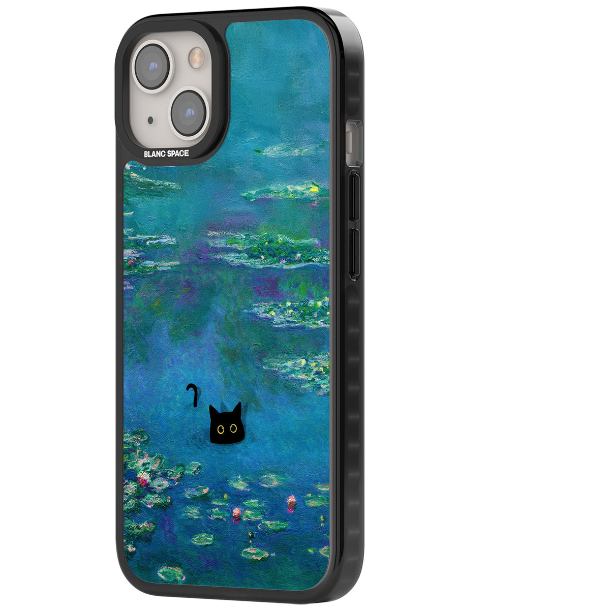 Cat in Monet's Water Lillies iPhone 12 / 12 Pro / iPhone 13 / iPhone 14 / iPhone 14 Plus / iPhone 15 / iPhone 15 Plus Impact Black Phone Case side