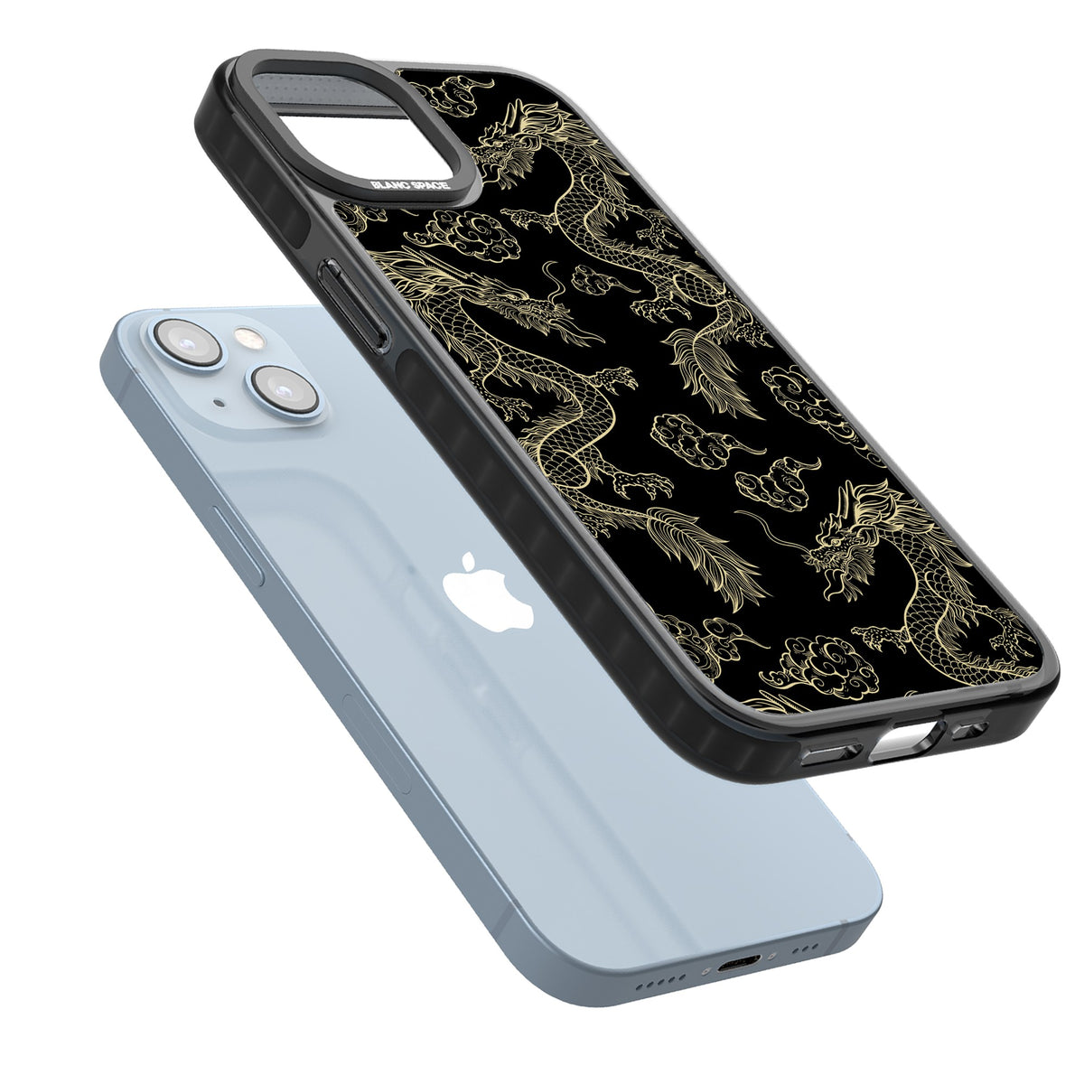 Golden Dynasty iPhone 12 / 12 Pro / iPhone 13 / iPhone 14 / iPhone 14 Plus / iPhone 15 / iPhone 15 Plus Impact Black Phone Case angled